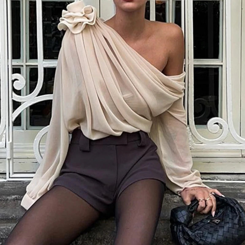 Elegant Asymmetrical Chiffon Blouse with Floral Print - Sheer Summer Tops for Women | Sexy Tiered Shirt for Date Night & Beach Outfits