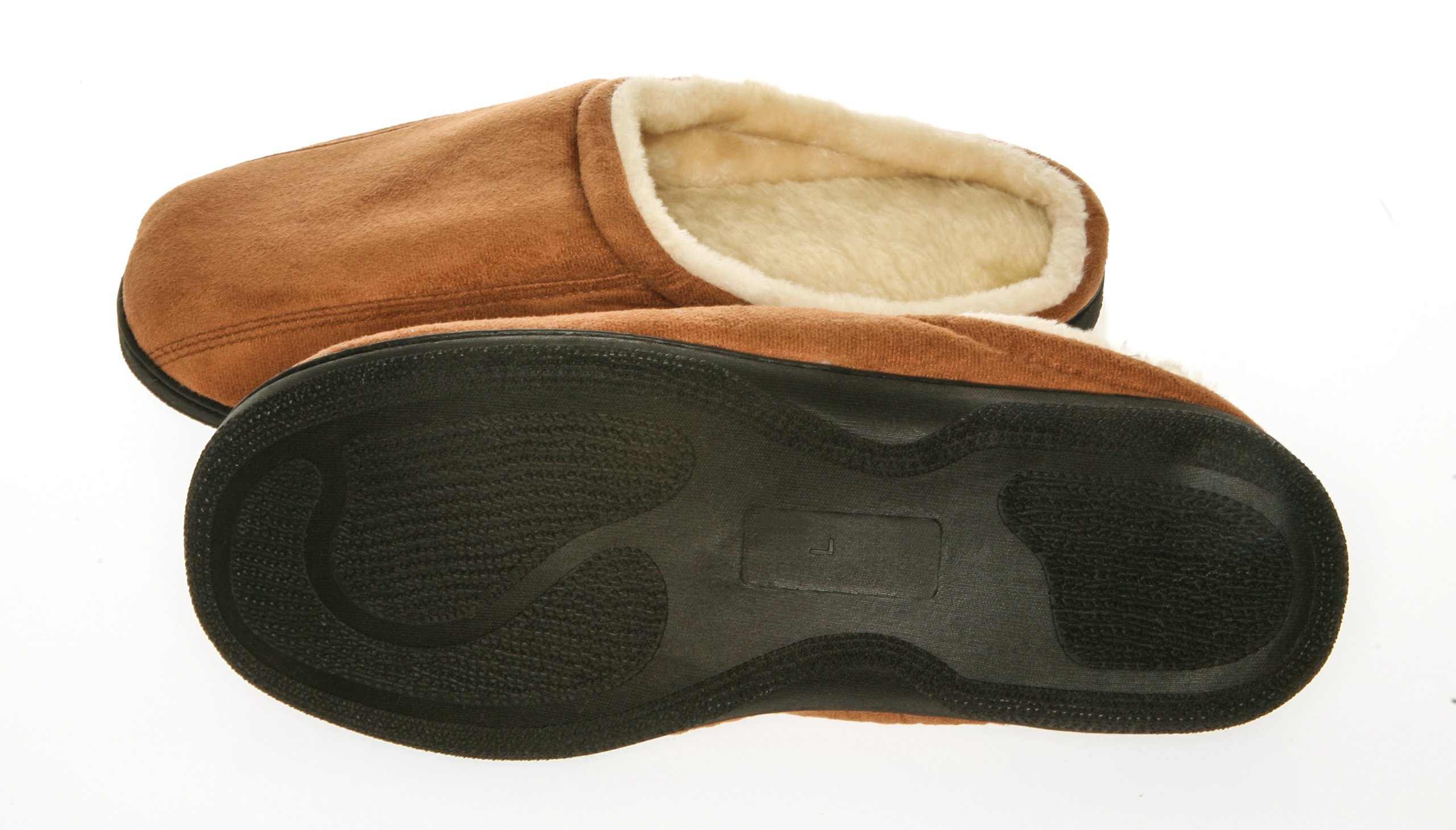 Men's Memory Foam Microsuede Slip-On House Slippers Size 7-8 - Soft Wear-Resistant Indoor Slippers with Non-Slip Rubber Sole & Warm Wool Fleece Lining - Comfortable Camel Brown Slippers for Home, Office & Relaxation
