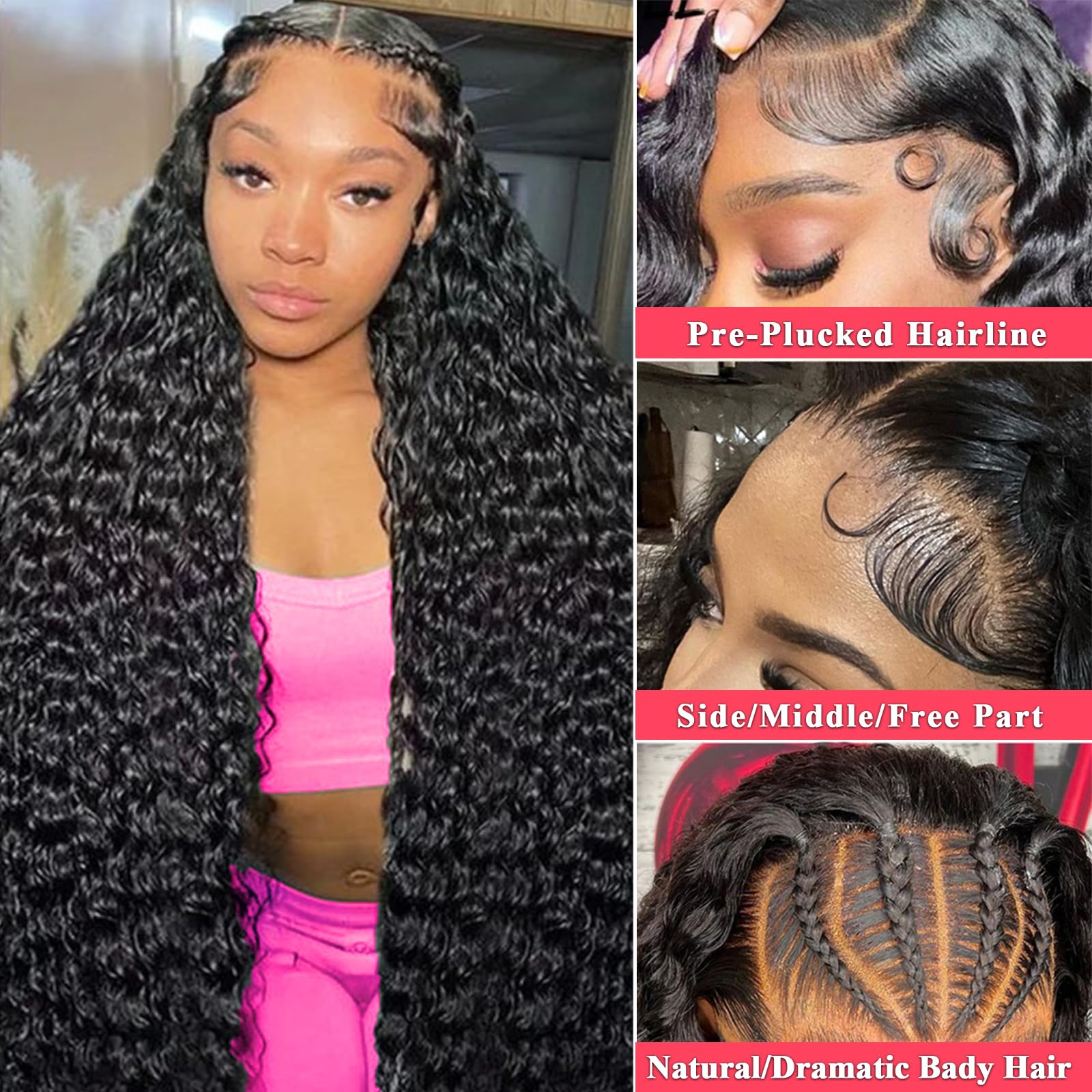 30 Inch 13x6 HD Transparent Lace Front Wigs Human Hair - Deep Wave Curly Lace Frontal Wig for Women with Pre-Plucked Baby Hair (Natural Color) | Perfect for Daily Wear, Cosplay & Special Occasions