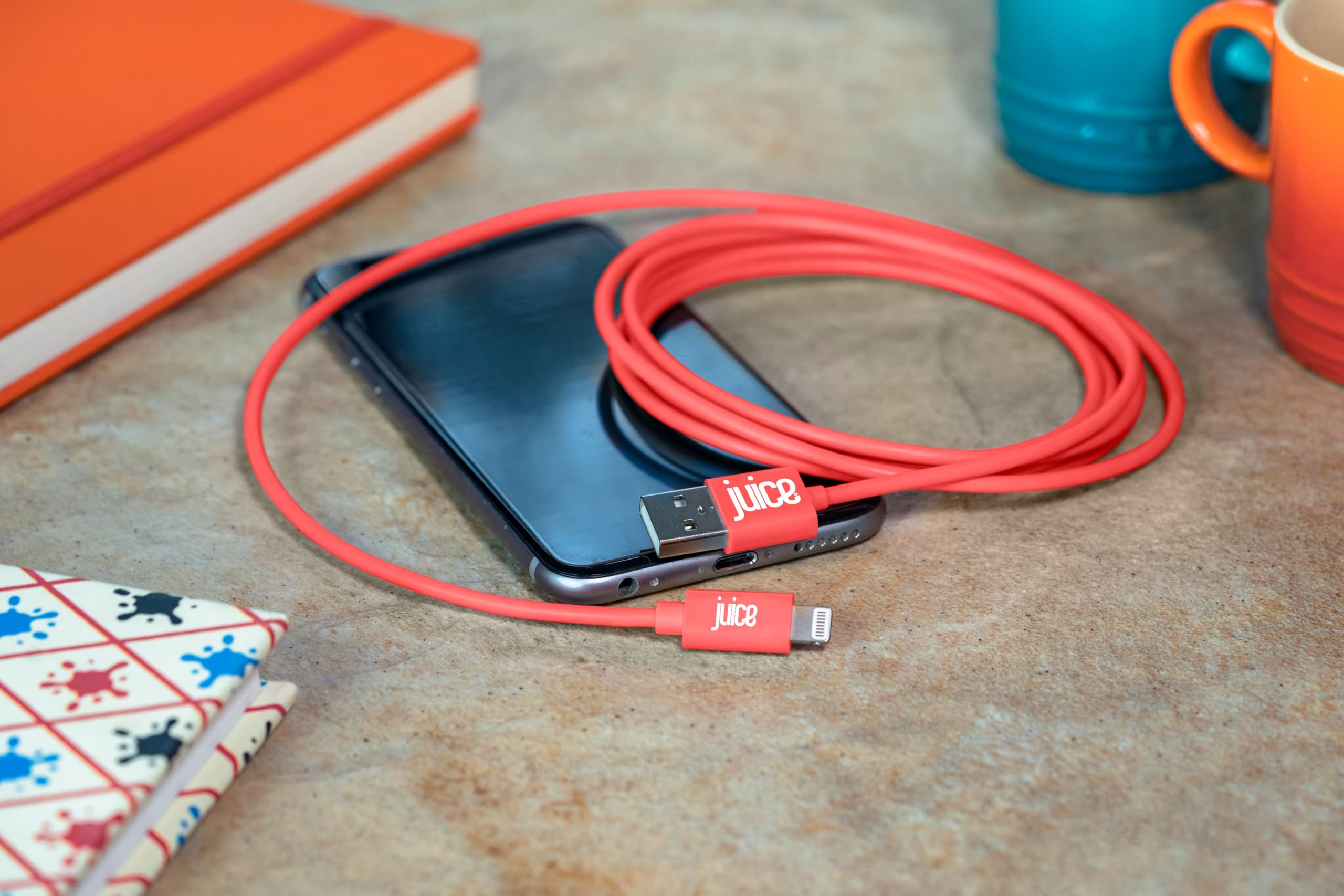Juice XL 2m Apple Lightning Cable - MFI Certified USB to Lightning Charger for iPhone & iPad | Fast Charging, Durable & Long Cable (Coral) | Perfect for Home, Office & Travel Use
