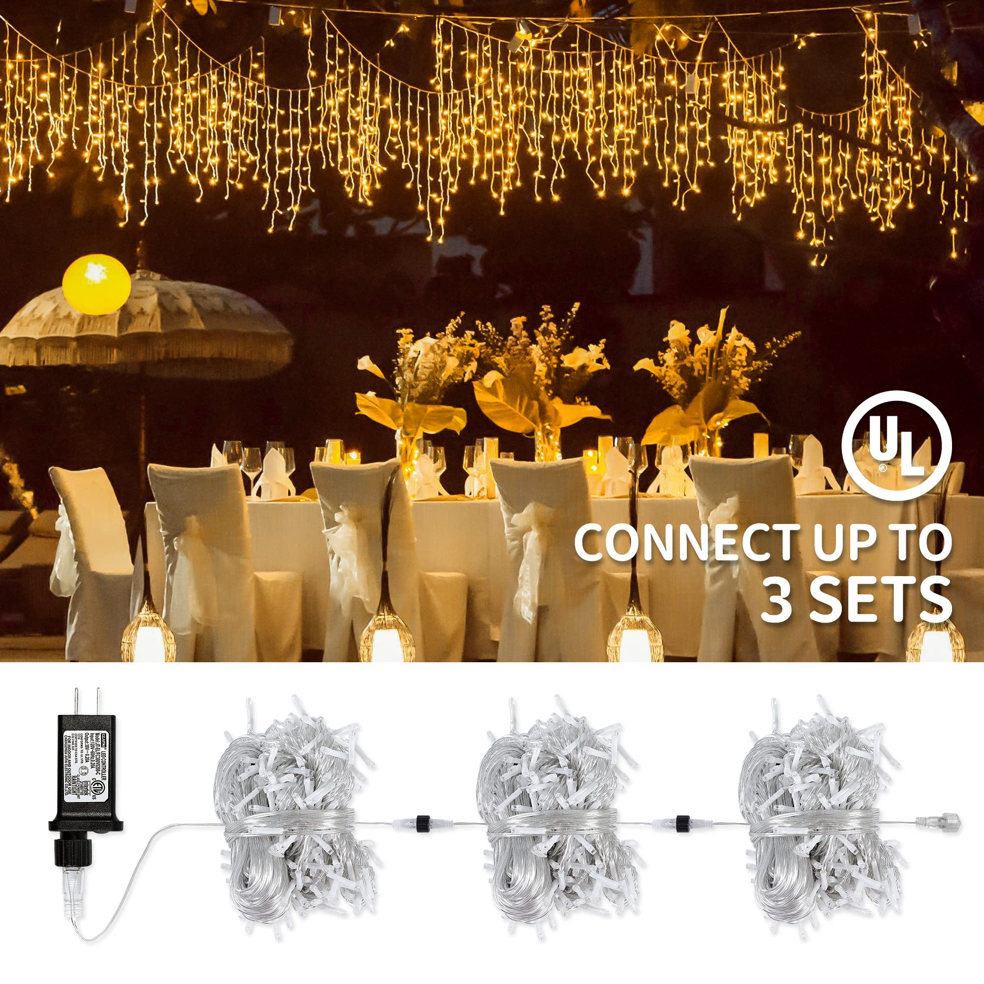 33FT 300 LED Icicle Christmas Lights - Outdoor Waterproof String Lights with 50 Warm White Drops for Holiday, Wedding & Indoor Decorations | Perfect for Roof, Tree, Window & Party Decor