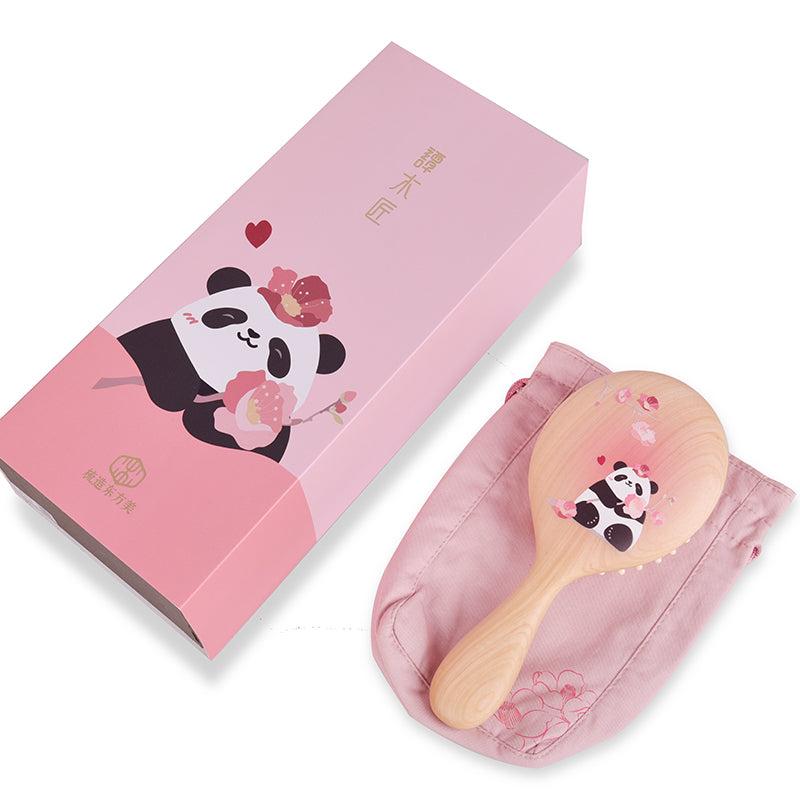 Panda Pink Wooden Hair Brush - Natural Bamboo Bristles for Shiny & Tangle-Free Hair - Perfect for Daily Styling & Salon Use