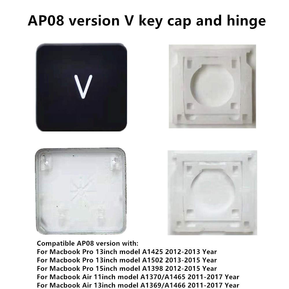 Replacement V Key Cap and Hinges for MacBook Pro A1425 A1502 A1398 & MacBook Air A1369 A1466 A1370 A1465 - Perfect Keyboard Repair Part for Typing and Office Work