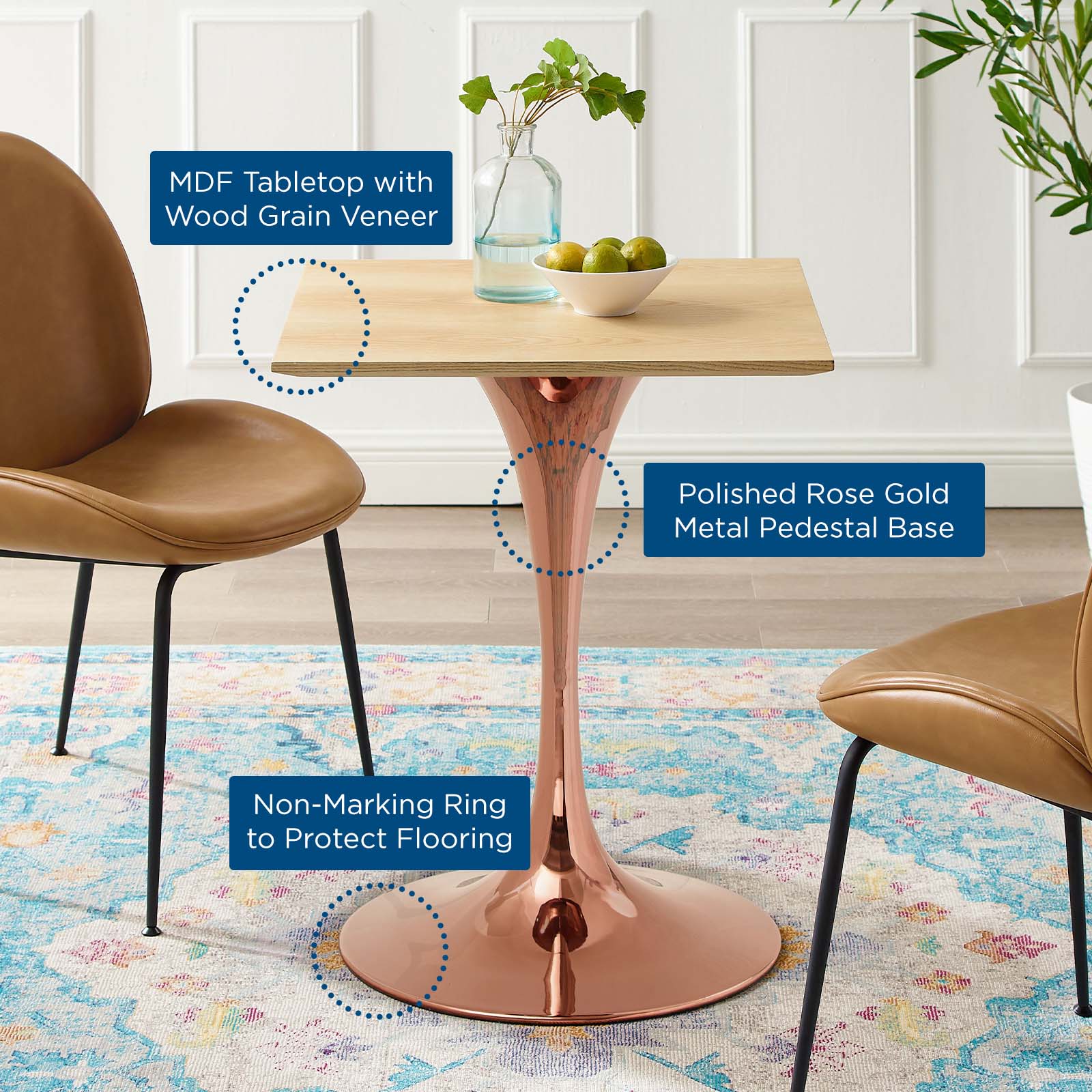 Lippa 24 Inch Square Wood Dining Table - Modern Farmhouse Style Solid Wood Kitchen Table for Dining Room, Breakfast Nook, or Small Space - Perfect for Family Meals and Entertaining Guests