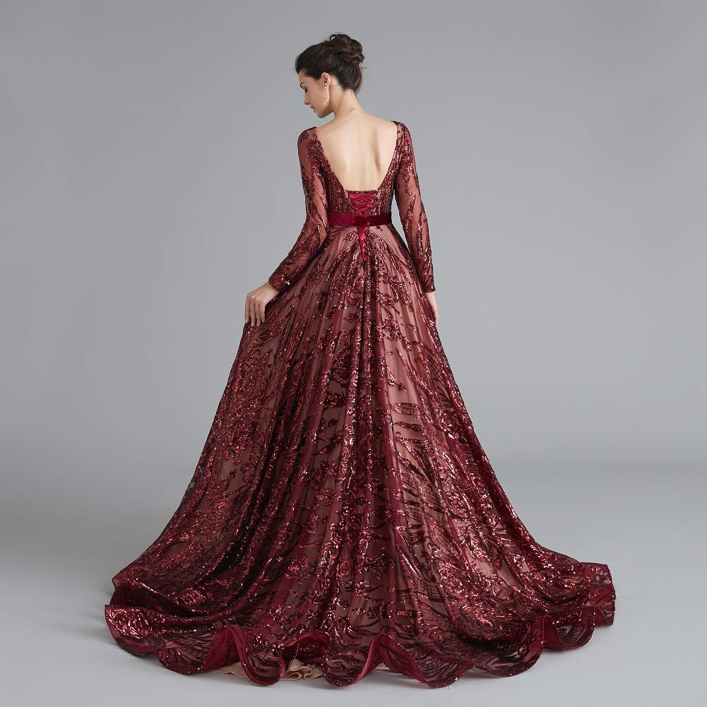 Elegant Women's Sequin Evening Gown with Chapel Train - Luxury Prom Dress for Formal Events, Weddings & Special Occasions
