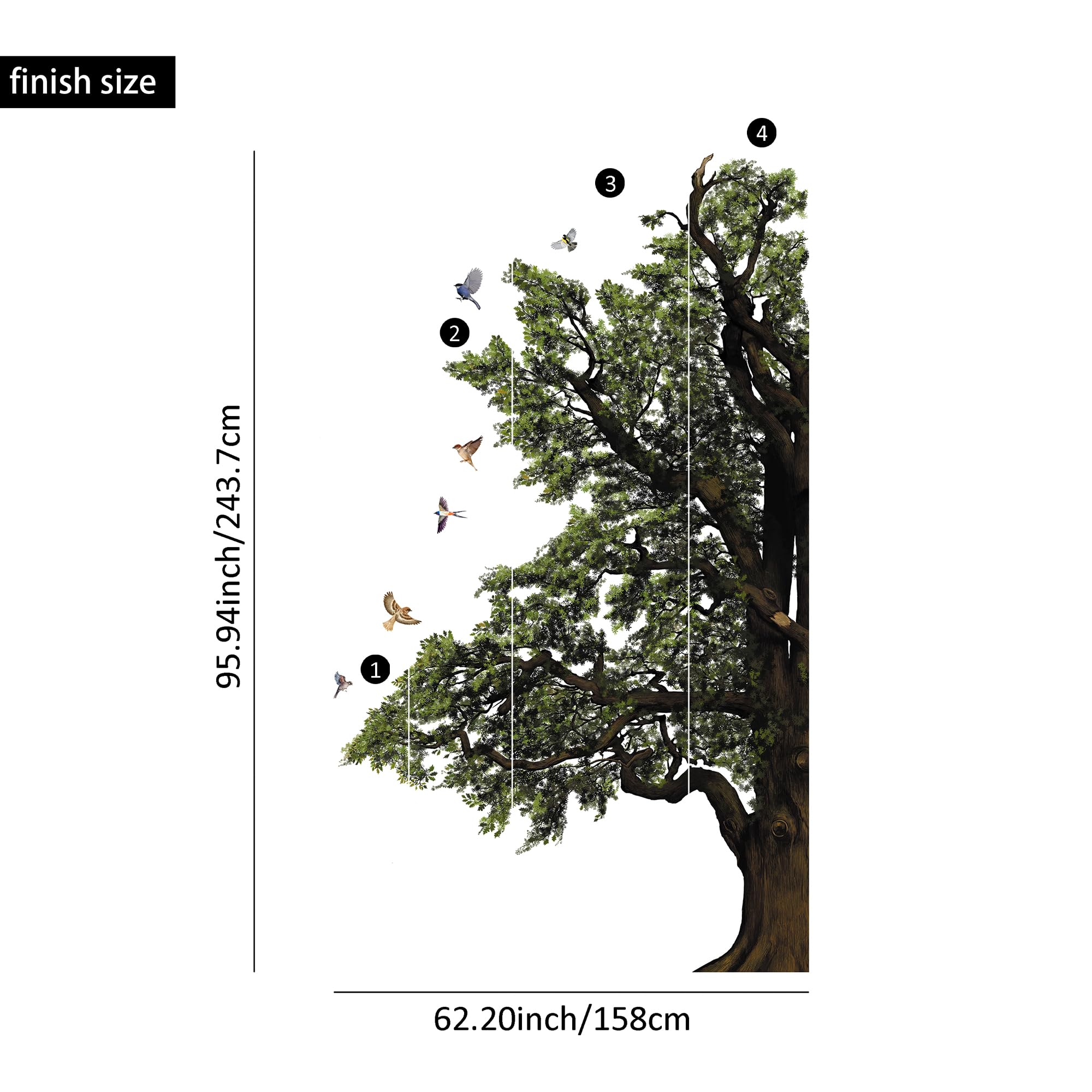 Funlife Original Hand Drawn Large Half Oak Tree Wall Decal - 62.2