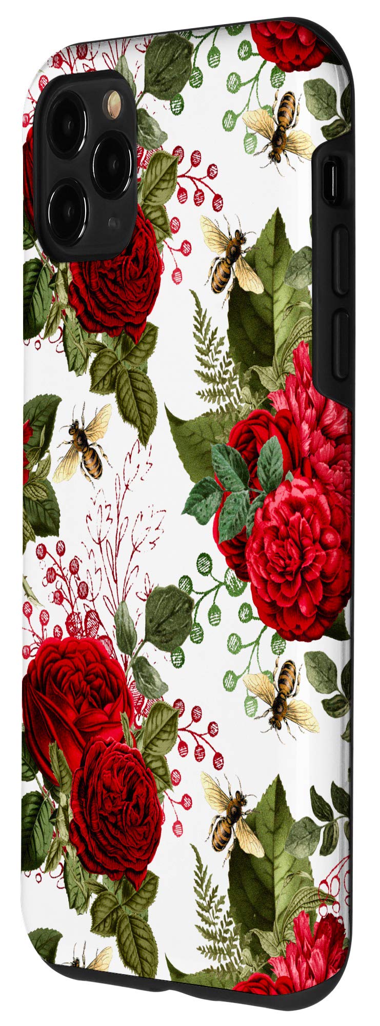 Premium iPhone 11 Pro Max Case with Elegant Bees & Red Roses Design - Shockproof Protective Cover for Everyday Use, Travel & Outdoor Activities