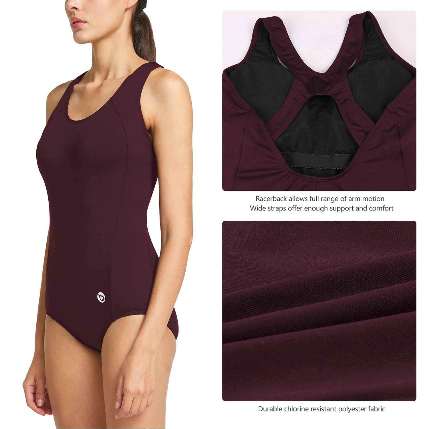 BALEAF Women's Modest One Piece Swimsuit - Racerback Athletic Bathing Suit for Swimming, Surfing & Beach Workouts | Quick-Dry Comfort & UV Protection
