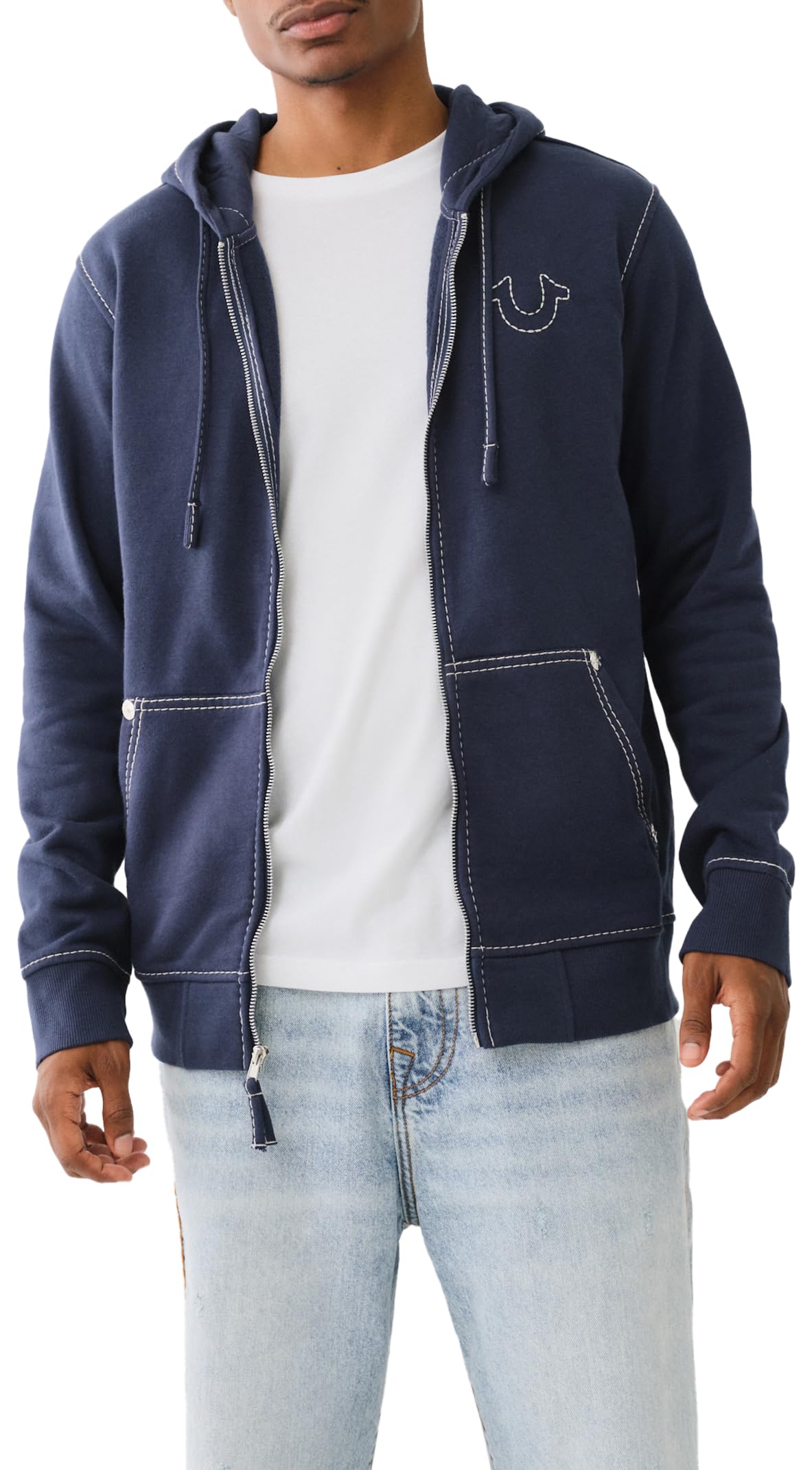 True Religion Men's Big T Zip Up Hoodie - Stylish Cotton Fleece Pullover with Front Pockets | Perfect for Casual Wear, Gym & Outdoor Activities