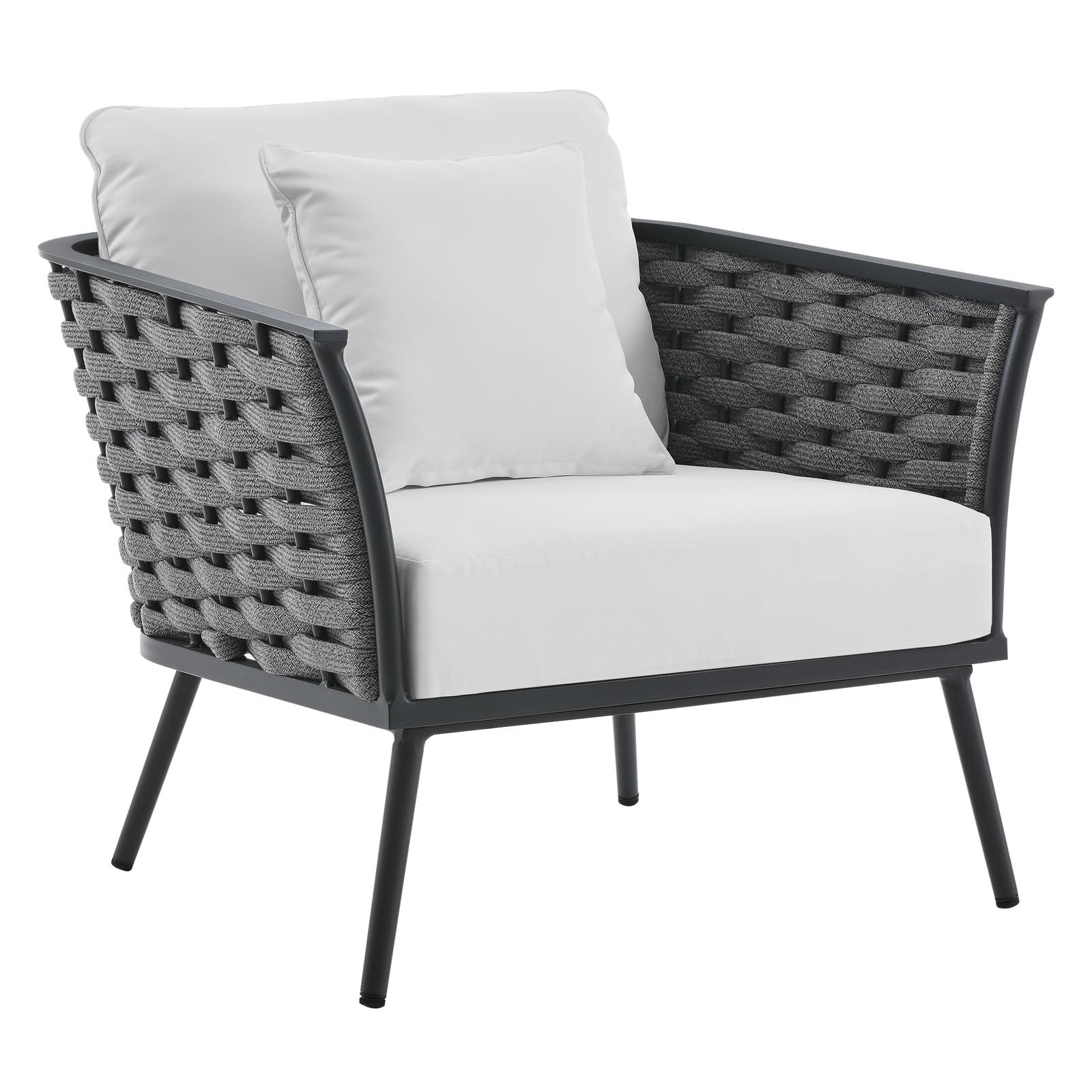 Modway EEI-3163-GRY-WHI-SET Outdoor Patio Sectional Sofa Set - Water-Resistant Gray & White Cushions - Perfect for Backyard, Garden & Poolside Relaxation