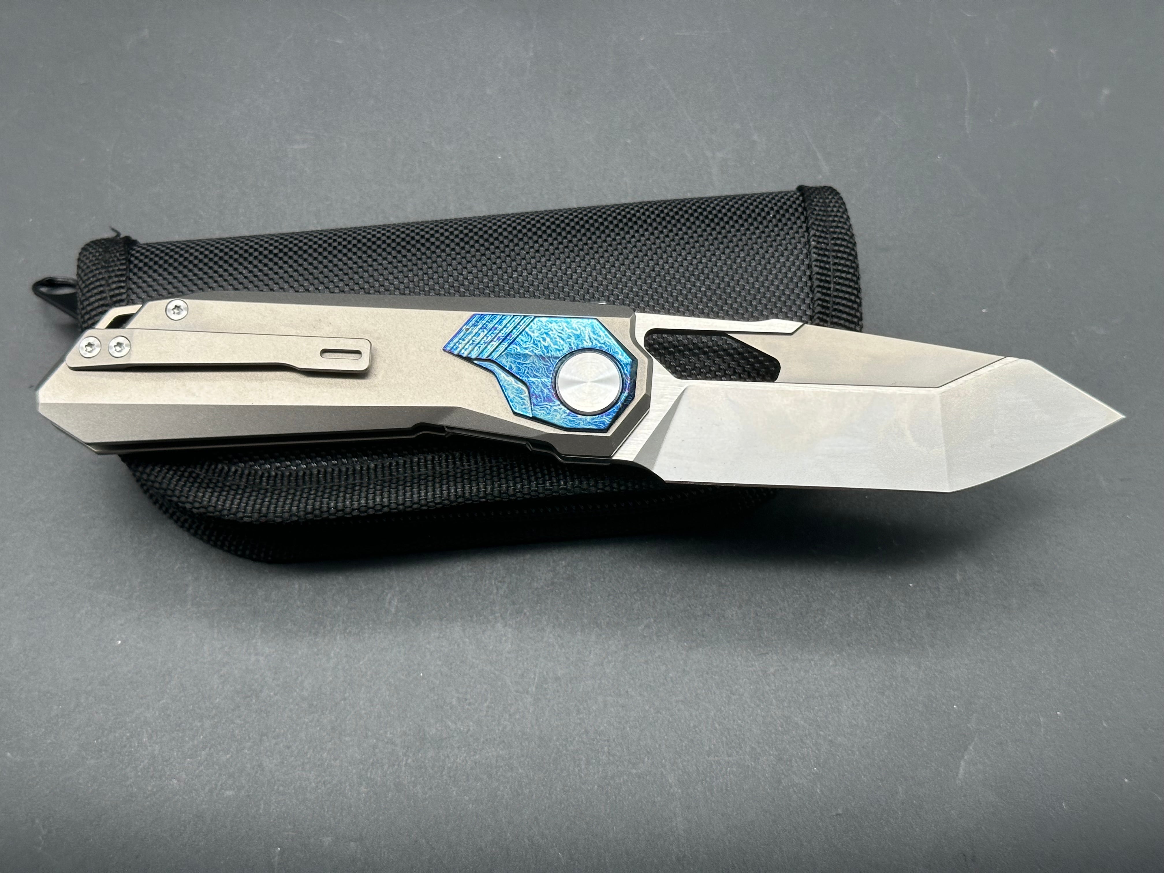 REMETTE RT Peregrine Falcon Titanium/Color Inlay Handle M390 Reverse Tanto Folding Knife - EDC, Outdoor Survival, Camping & Tactical Use