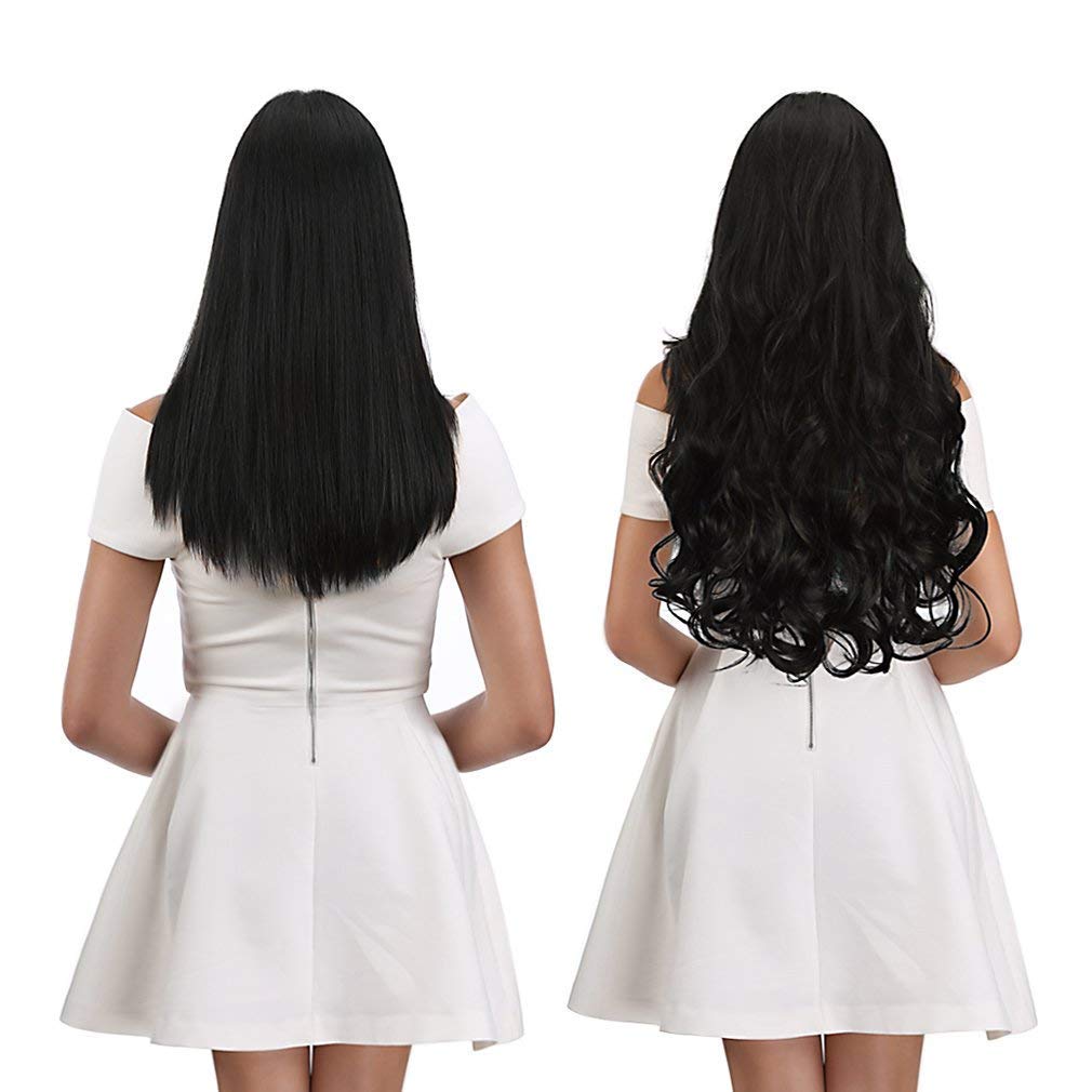 OAHU Natural Black Curly/Wavy Hair Extensions for Women - 100% Human Hair Wigs & Extensions for Styling, Volume & Length - Perfect for Parties, Weddings & Everyday Wear