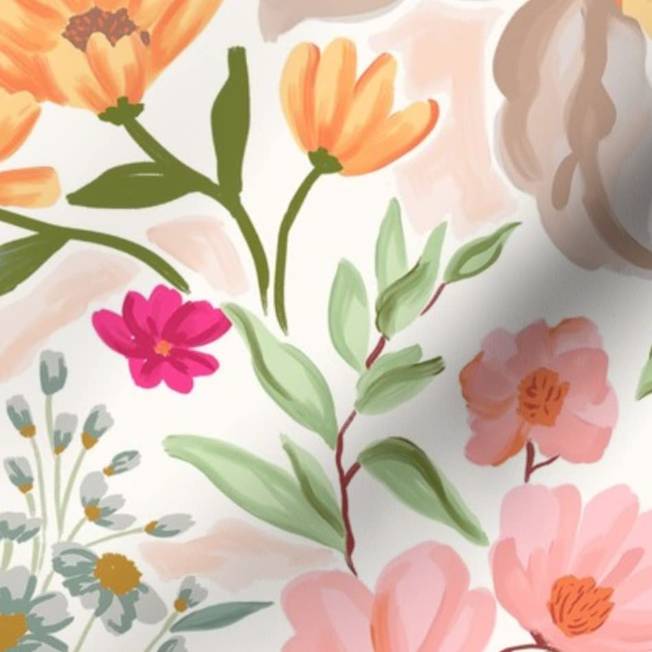Premium Spoonflower Upholstery Velvet Fabric by The Yard - Large Scale Pastel Wildflowers Floral Print for Spring & Summer Decor | Perfect for Home Upholstery, Curtains, Throw Pillows & Apparel