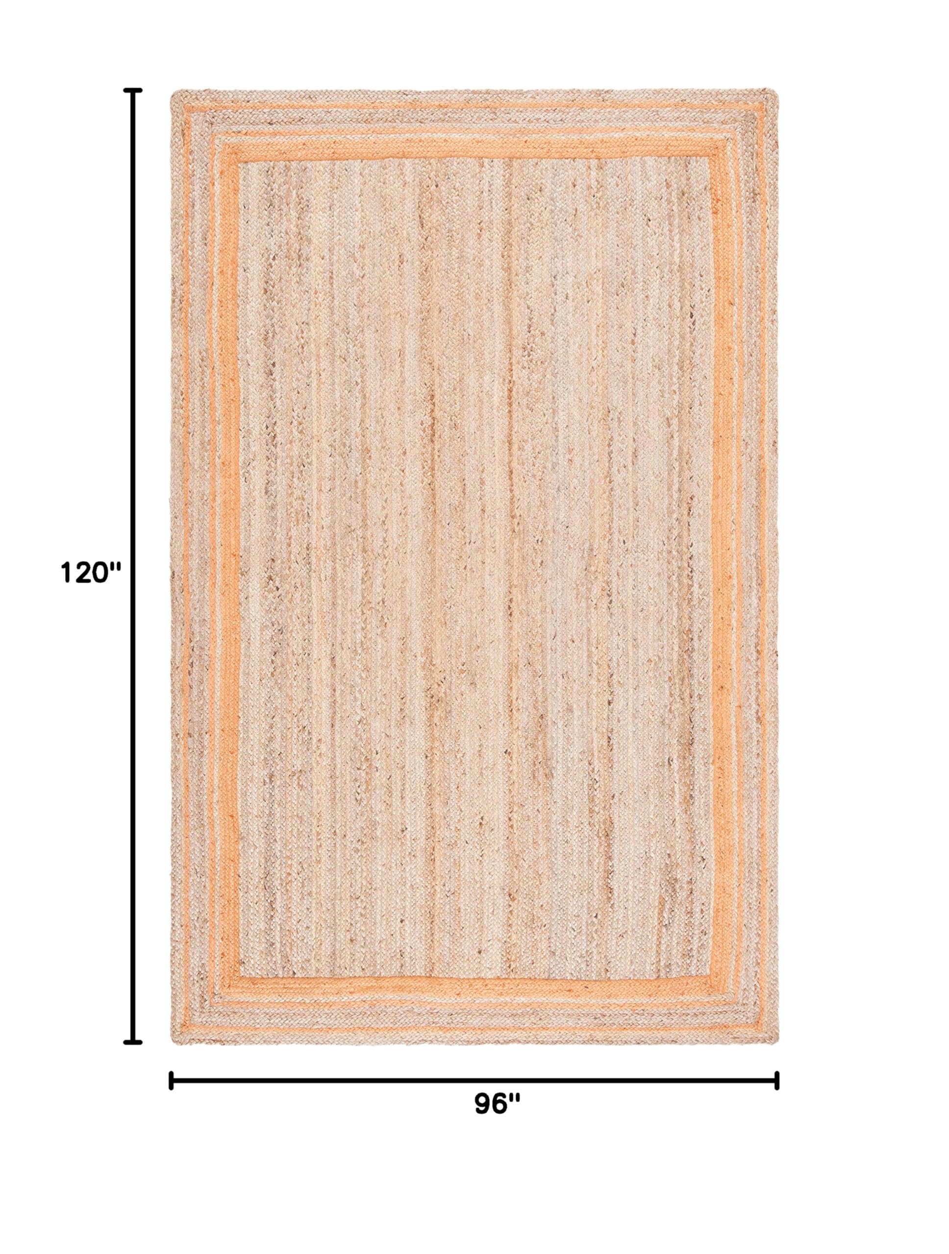 SAFAVIEH Natural Fiber Collection Handmade Jute Area Rug - 8' x 10', Orange & Natural, Farmhouse Style with Border, Durable for High Traffic Areas | Perfect for Living Room, Bedroom, Dining Room & Home Decor (NF109P)