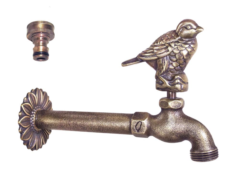 Decorative Brass Bird Garden Outdoor Faucet with Brass Connector - Vintage Style Water Spigot for Garden, Yard, and Patio Decoration