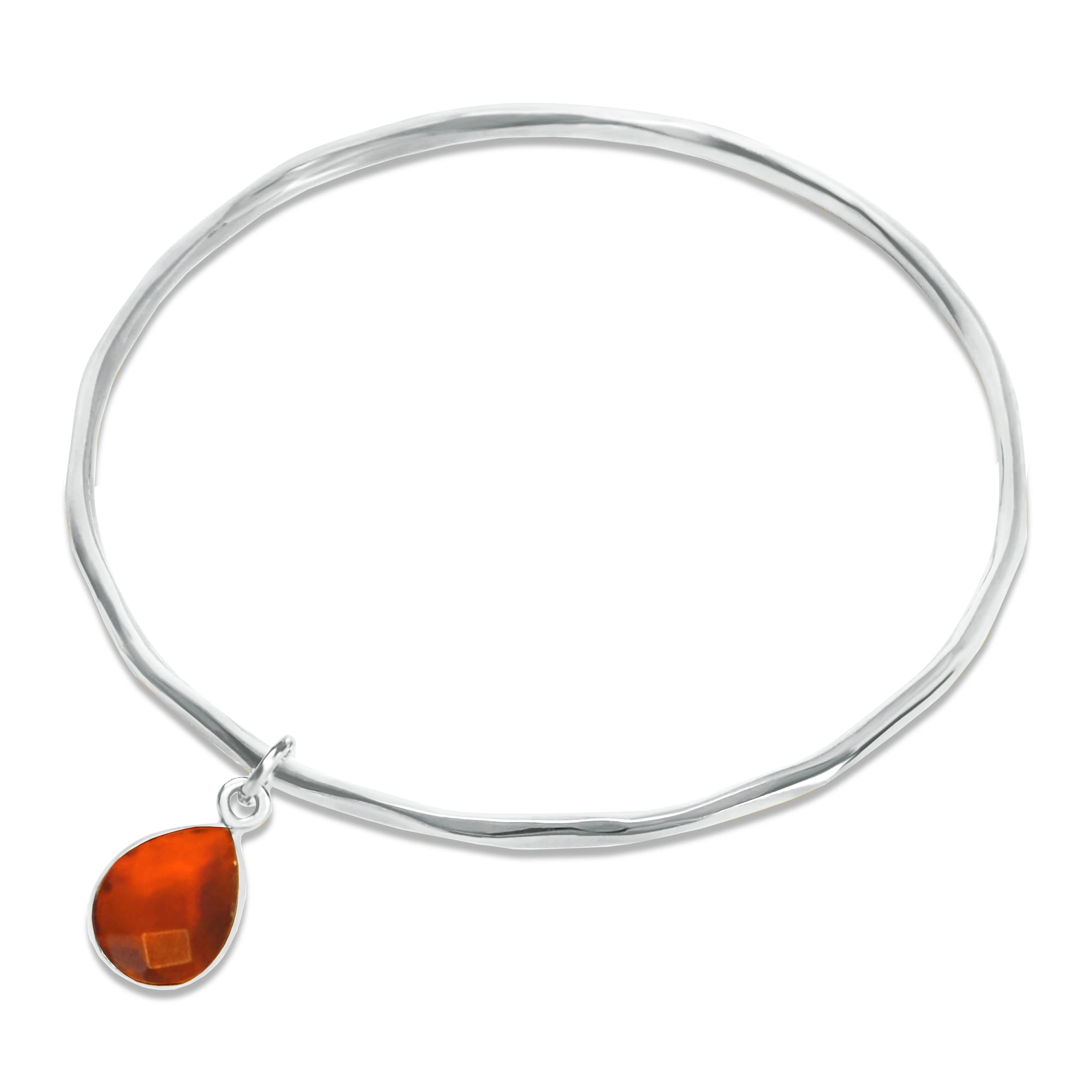 **Carnelian Charm Bangle - Sterling Silver July Birthstone Bracelet for Women - Perfect for Birthdays, Gifts & Everyday Wear**