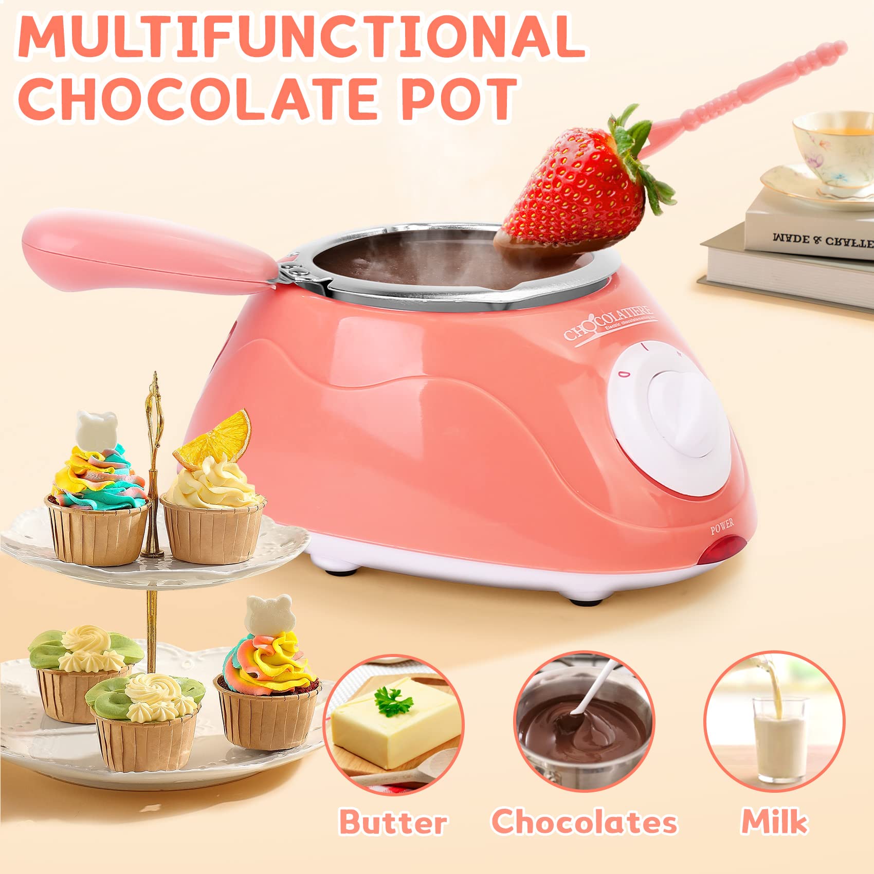 Electric Chocolate Melting Pot & Fondue Warmer Kit - Perfect for Melting Chocolate, Candy, Butter, Cheese - Ideal for Parties, Desserts & DIY Treats