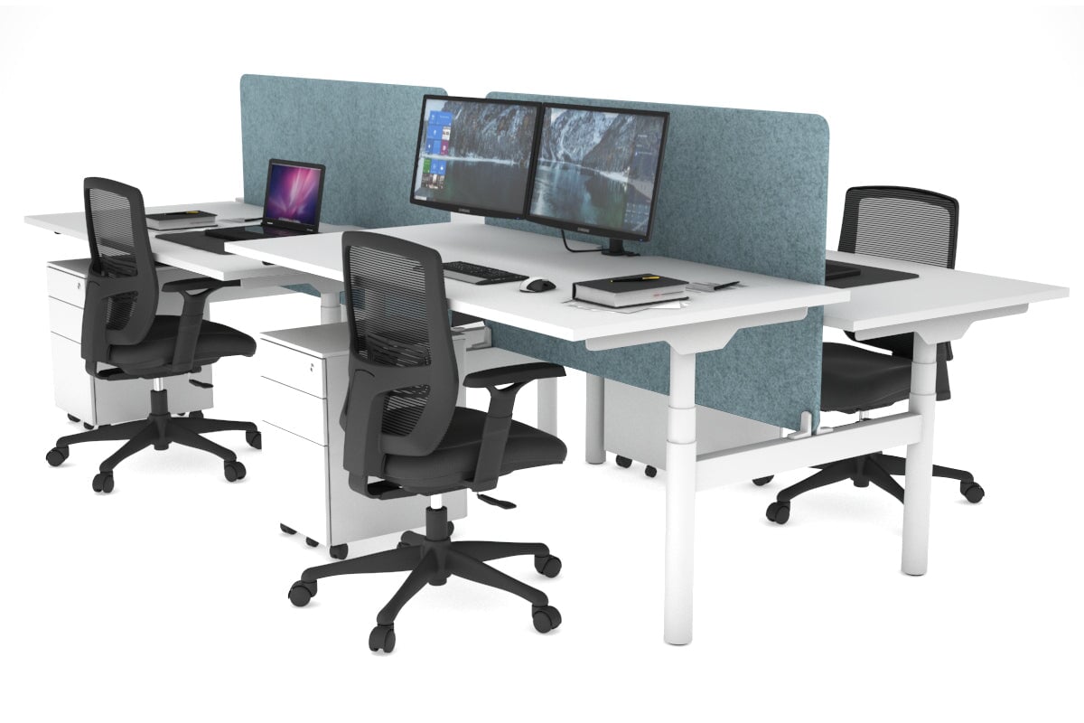 Flexi Premium Height Adjustable 4-Person H Bench Workstation - White Frame [1600L x 700W] - Ideal for Office, Coworking Spaces & Home Offices