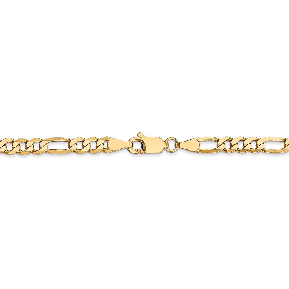The Black Bow 4mm 14k Yellow Gold Solid Flat Figaro Chain Necklace for Women, Men, Everyday Wear, Gifts, and Special Occasions