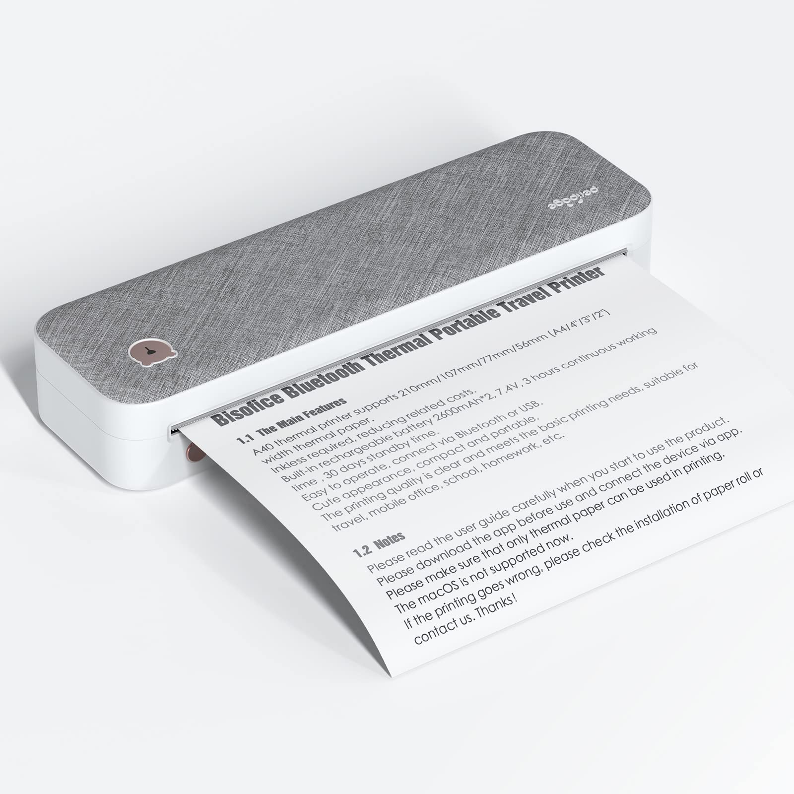 BISOFICE PeriPage Portable A4 Wireless Bluetooth Thermal Printer - Travel Printer for Android & iOS, Supports 2