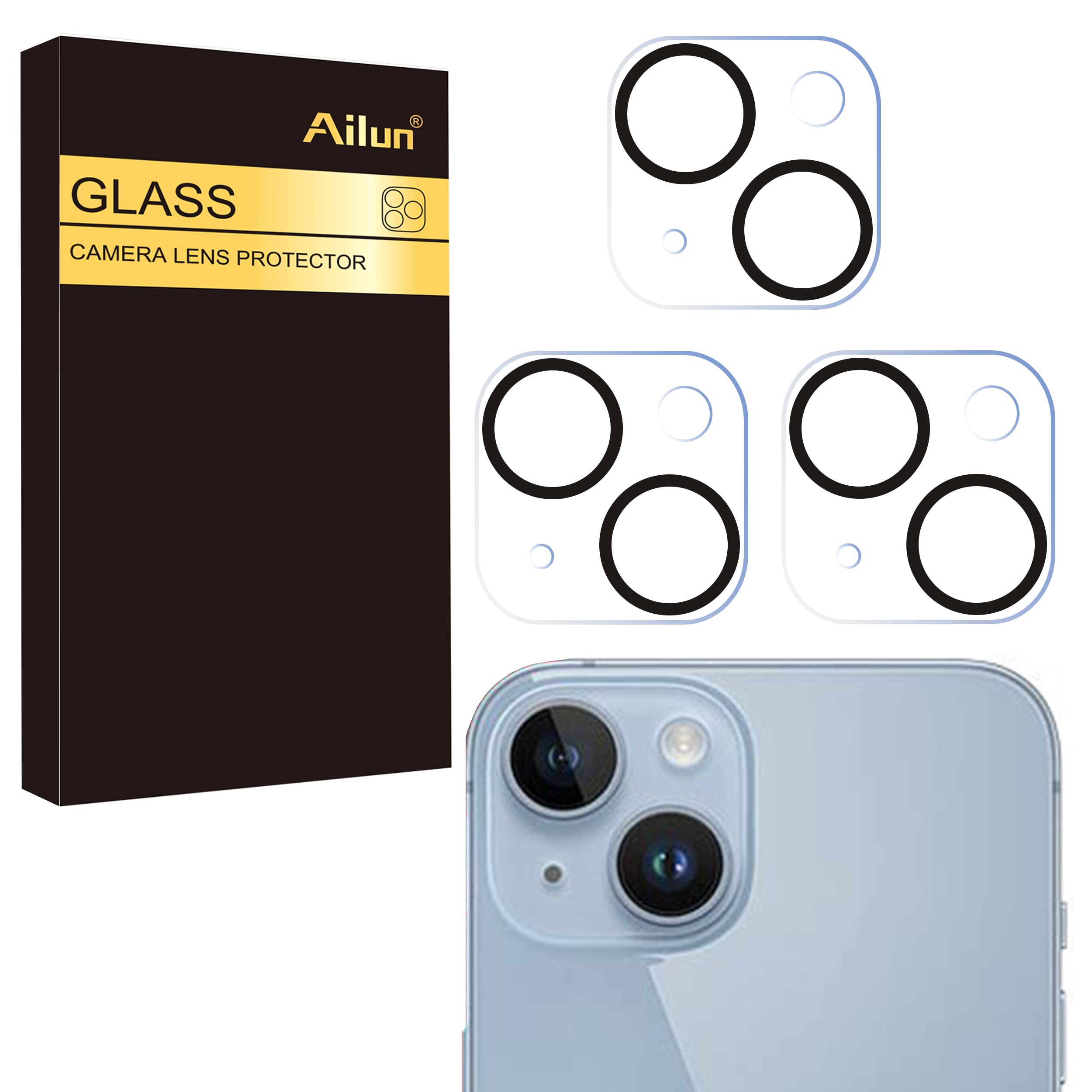 Ailun 3 Pack Tempered Glass Camera Lens Protector for iPhone 15/14 & iPhone 15 Plus/14 Plus - 9H Hardness, Ultra HD, Anti-Scratch, Case Friendly - Perfect for Night Photography, Outdoor Adventures & Daily Protection