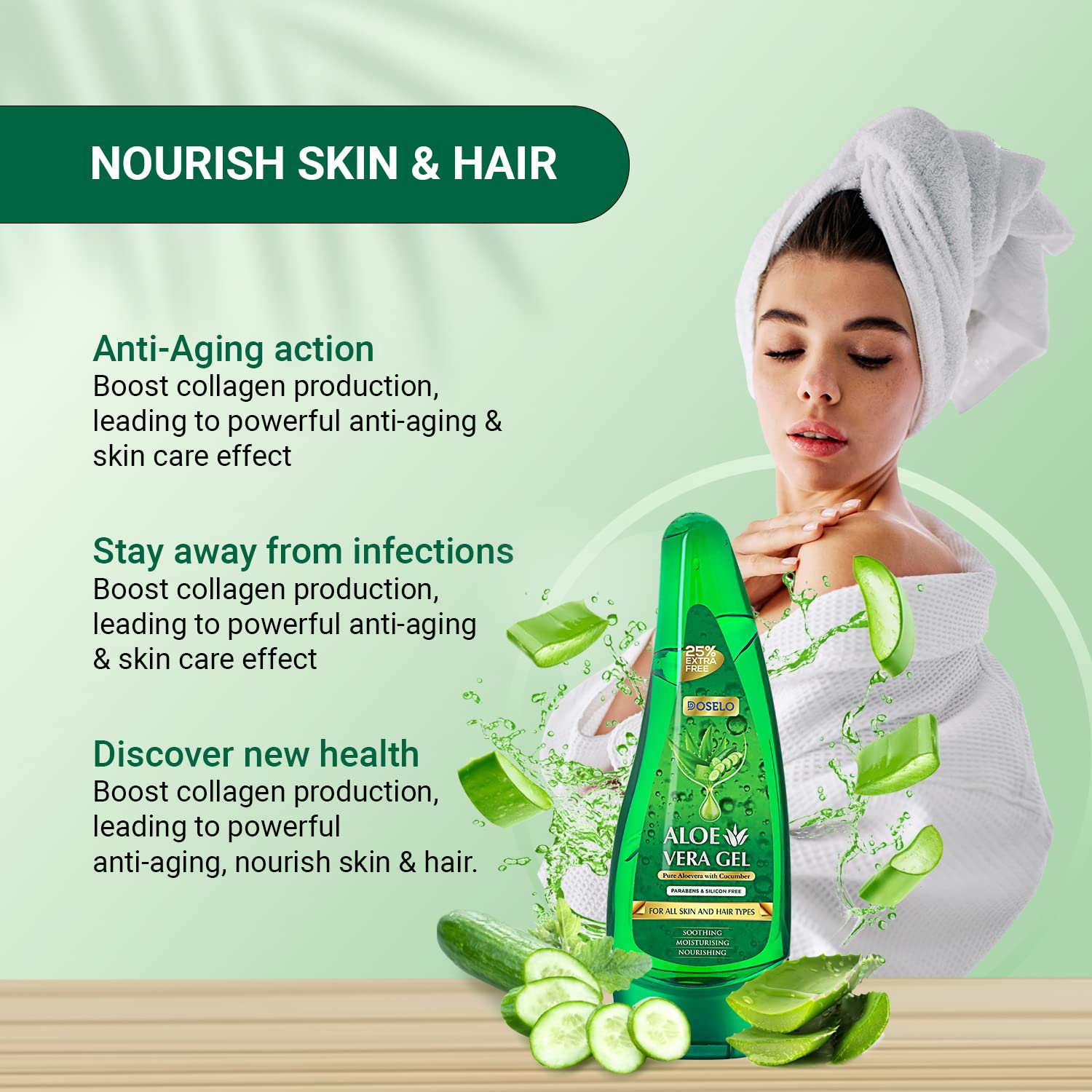 DOSELO Pure Aloe Vera Gel for Face, Skin & Hair Care - 125ml | Natural Moisturizer for Glowing Skin | Men & Women | Perfect for Sunburn Relief, After-Sun Care & Daily Hydration