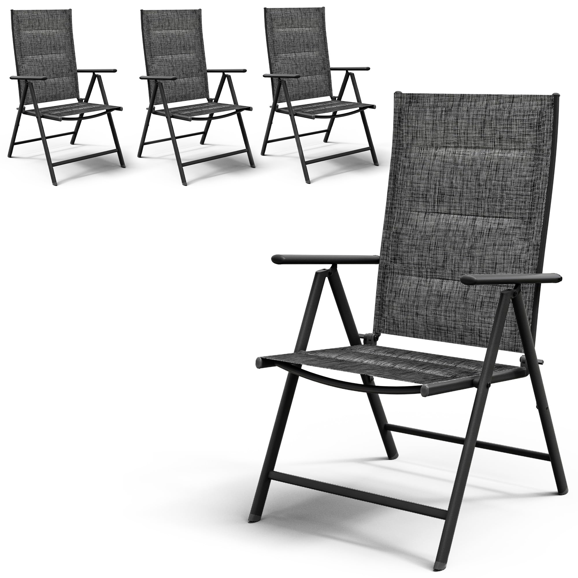 4-Pack UDPATIO Folding Patio Dining Chairs - All-Weather Textilene Padded Seats, Steel Frame & Adjustable Design - Perfect for Outdoor BBQs, Poolside Lounging & Backyard Gatherings (Dark Grey, No Assembly Required)