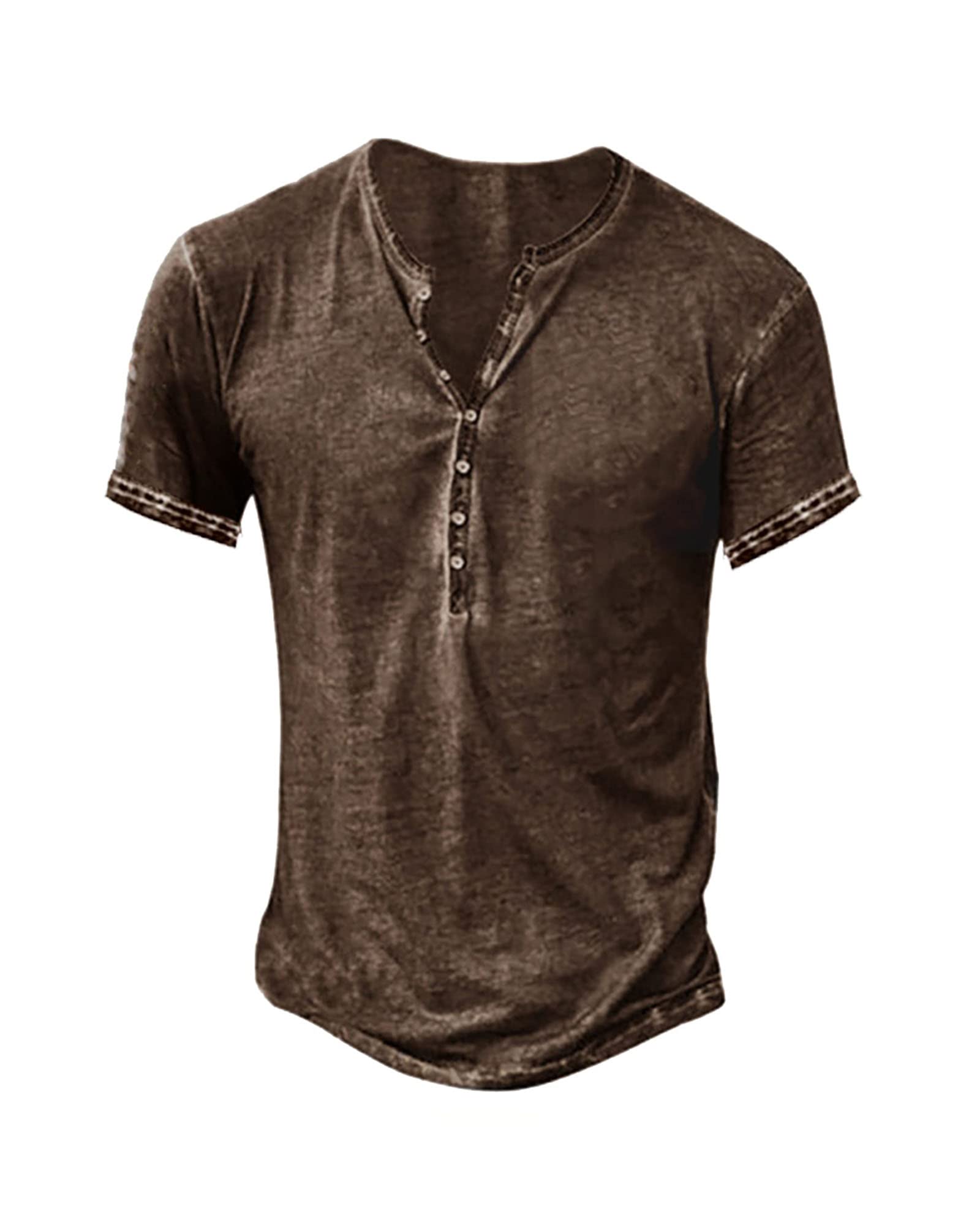 **Vintage Distressed Henley Shirts for Men - Retro Short Sleeve Casual Button Down Washed Tee | Perfect for Everyday Wear, Outdoor Adventures & Casual Outings**