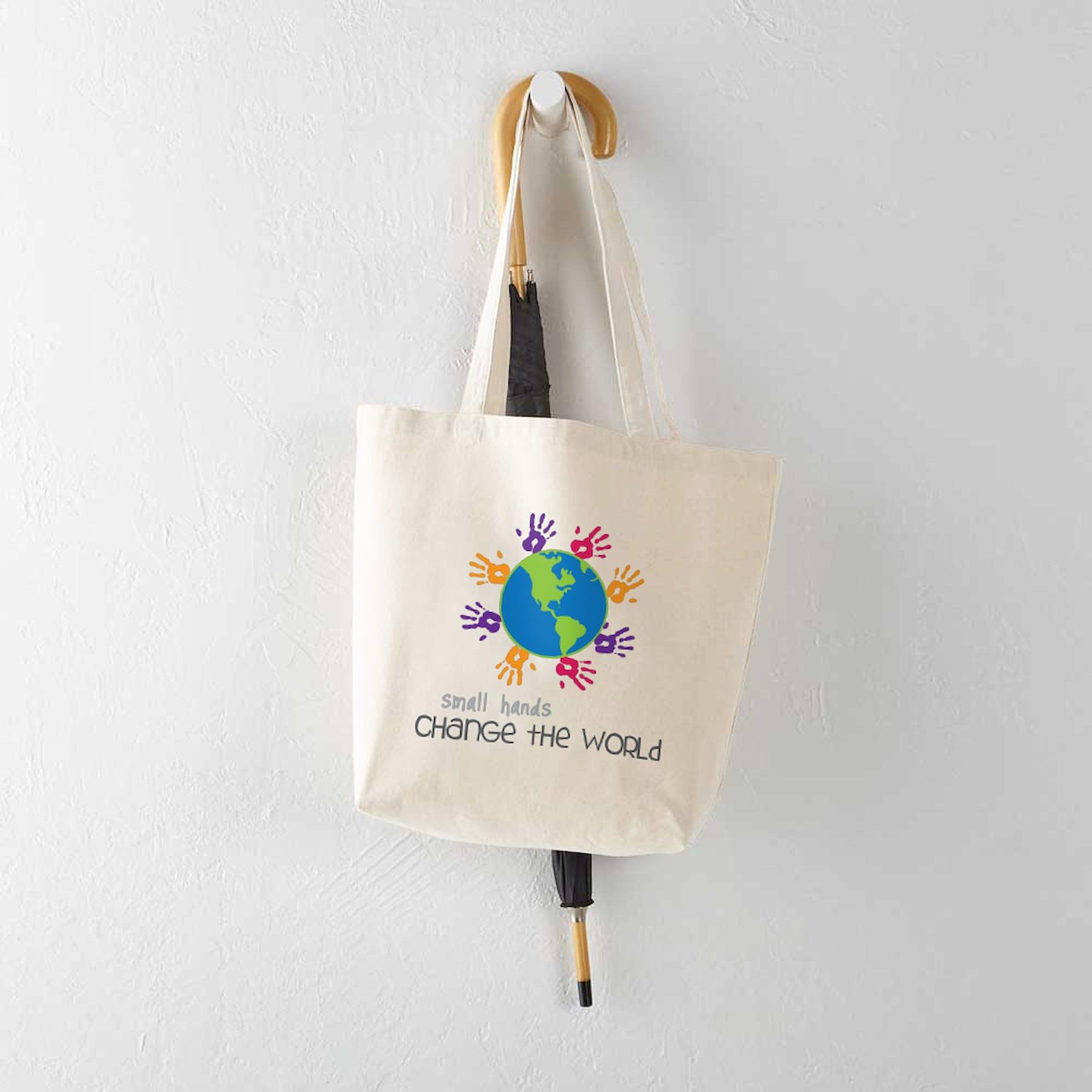 Eco-Friendly Natural Canvas Tote Bag - Small Hands Design | Reusable Shopping Bag for Groceries, Beach & Daily Use
