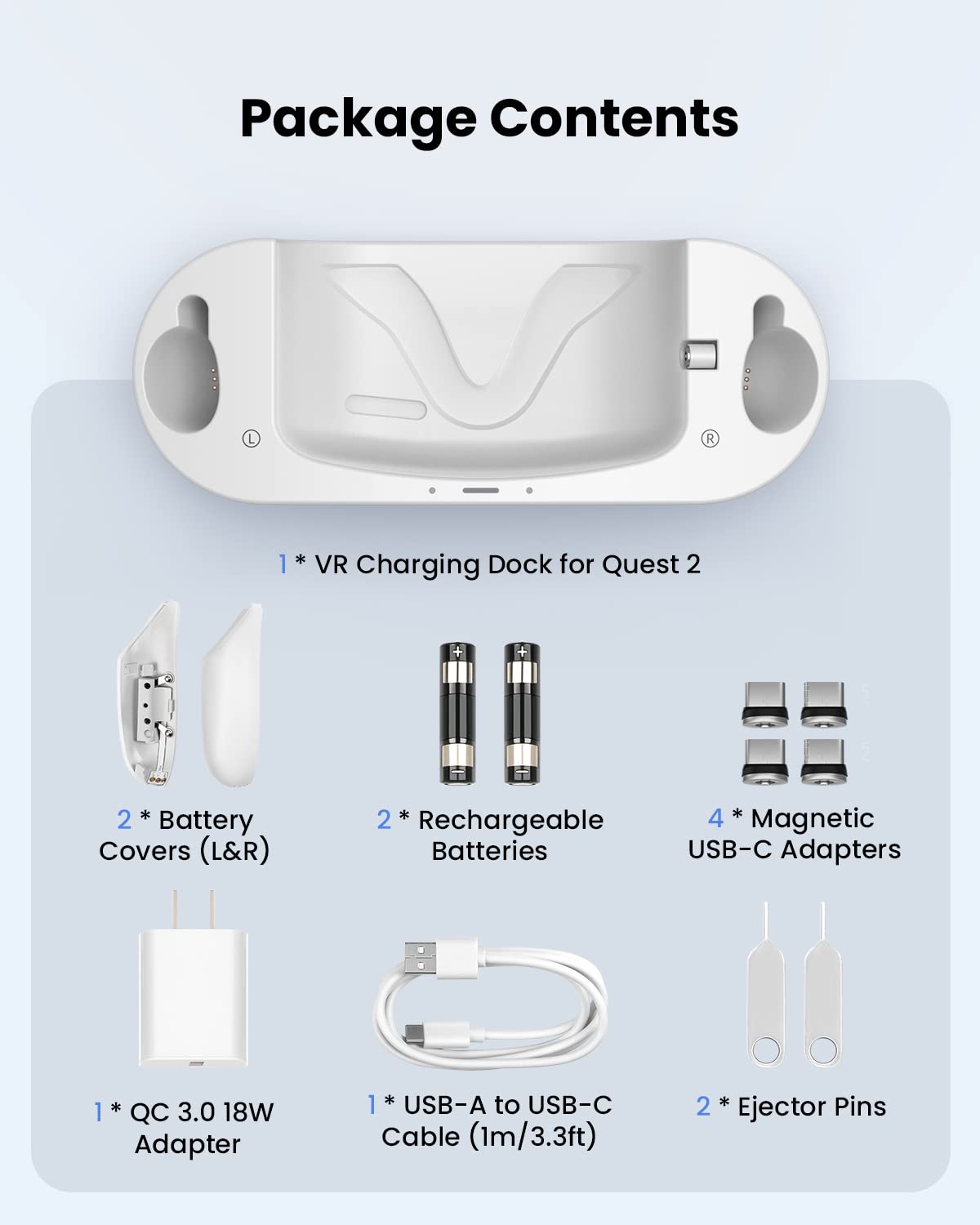 GEEKERA Magnetic Charging Dock for Oculus Quest 2 & Meta Quest 2 VR Headset & Controllers - Fast USB-C Charging Station with 2 Rechargeable Batteries | Perfect VR Gaming Accessories for Home Entertainment & Immersive Experience