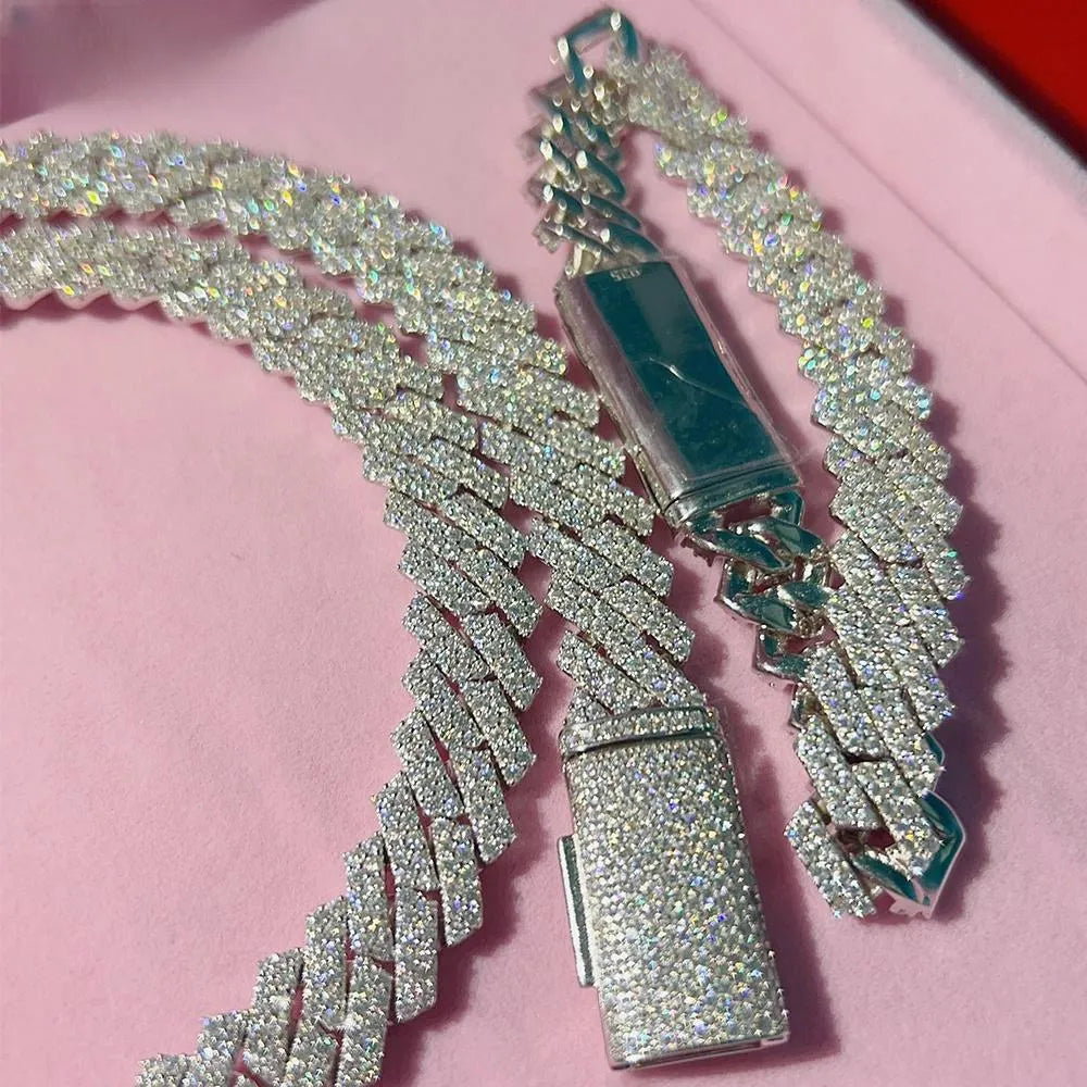 24K Gold Plated Moissanite Cuban Link Chain Necklace 14mm - Iced Out Jewelry for Men & Women - Perfect for Parties, Weddings & Everyday Wear