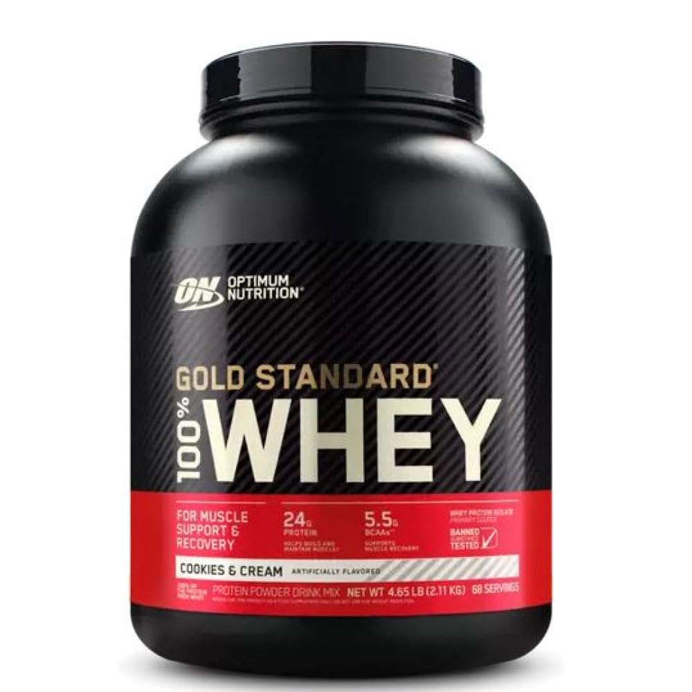 Optimum Nutrition Gold Standard 100% Whey Protein Powder - 5 lbs (2.27 kg) Cookies & Cream Flavor for Muscle Recovery & Post-Workout Nutrition