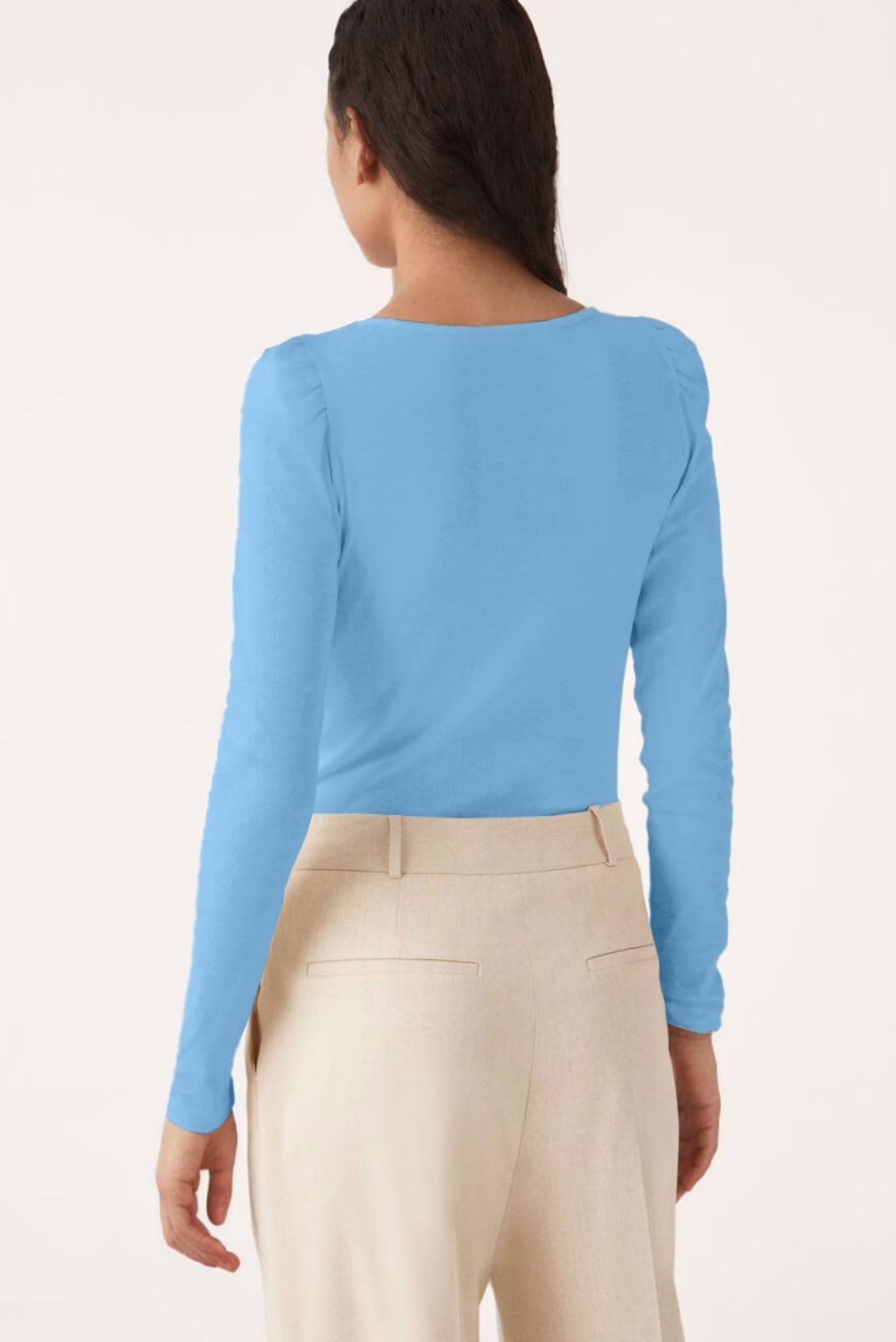 Allimy Women's Long Sleeve Basic Tees - Square Neck Ribbed Slim Fit Tops for Fall | Casual Wear, Layering & Office Outfits