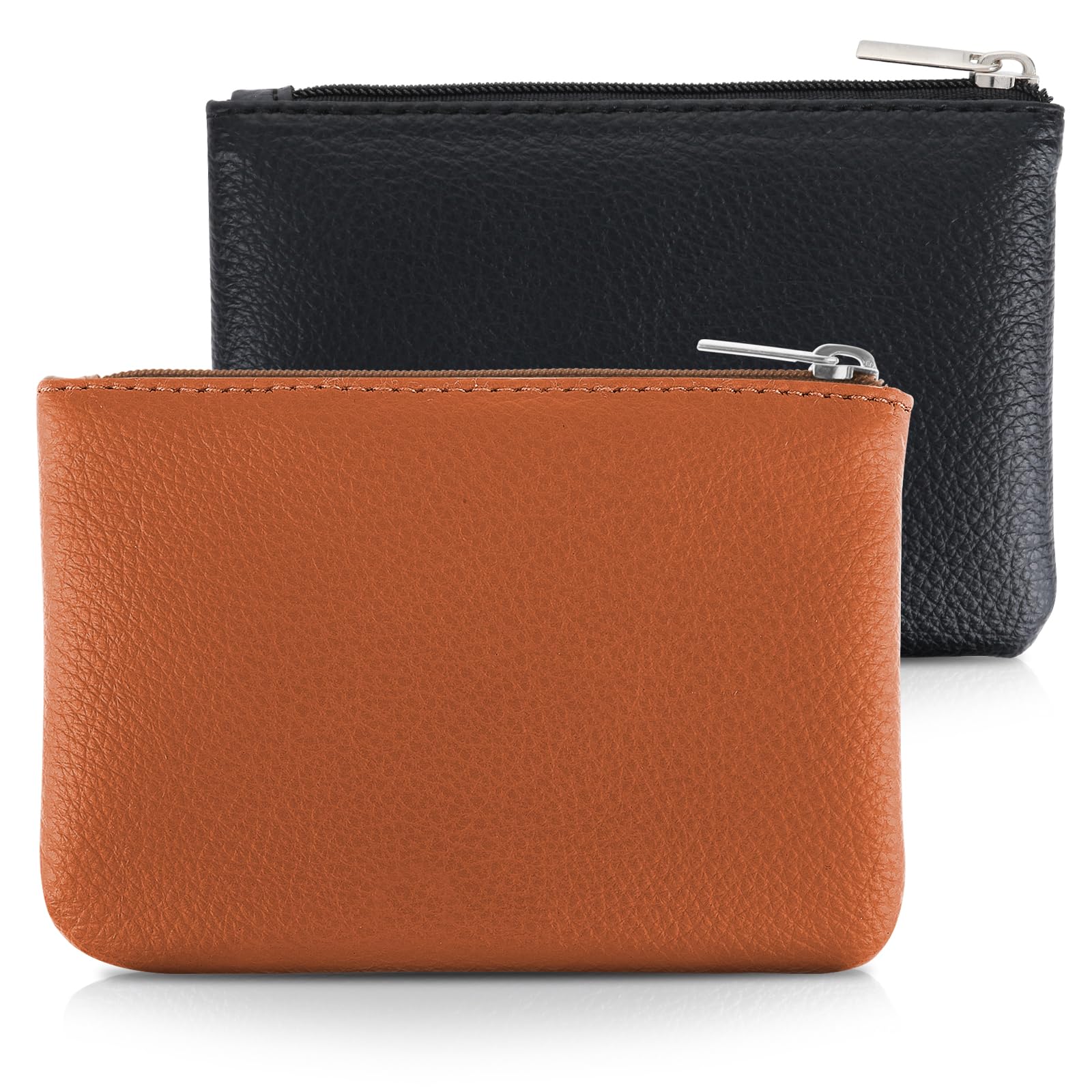 Simarro 2Pcs Lychee Pattern PU Leather Coin Purse - Mini Zipper Wallet for Women, Credit Card Holder & Organizer for ID, Keys, Lipstick, Headphones (Black+Light Brown) - Perfect for Travel, Shopping & Daily Essentials Storage