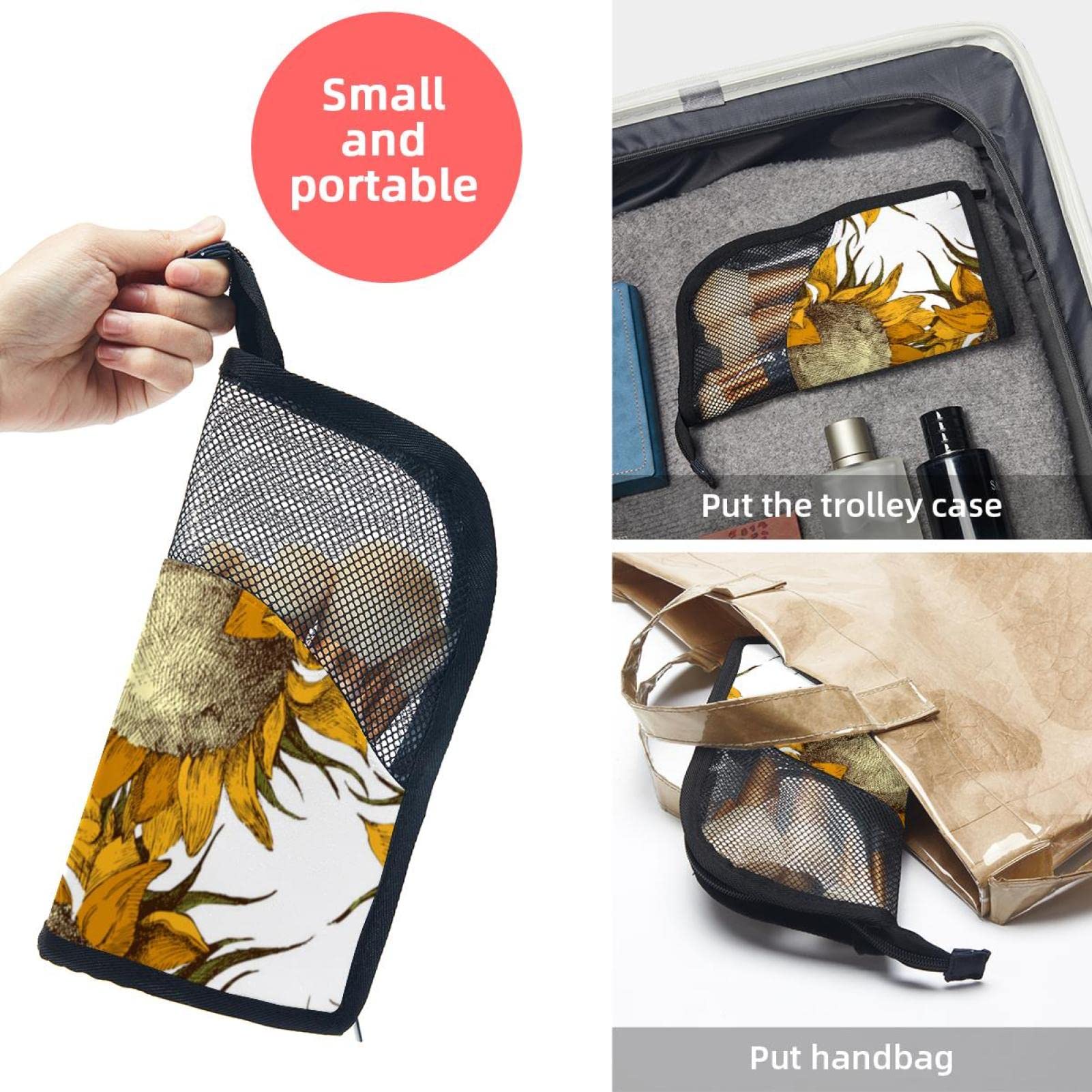 12-Piece Sunflower Pattern Makeup Brush Organizer Bag – Portable Makeup Brush Holder Case for Travel & Home Storage