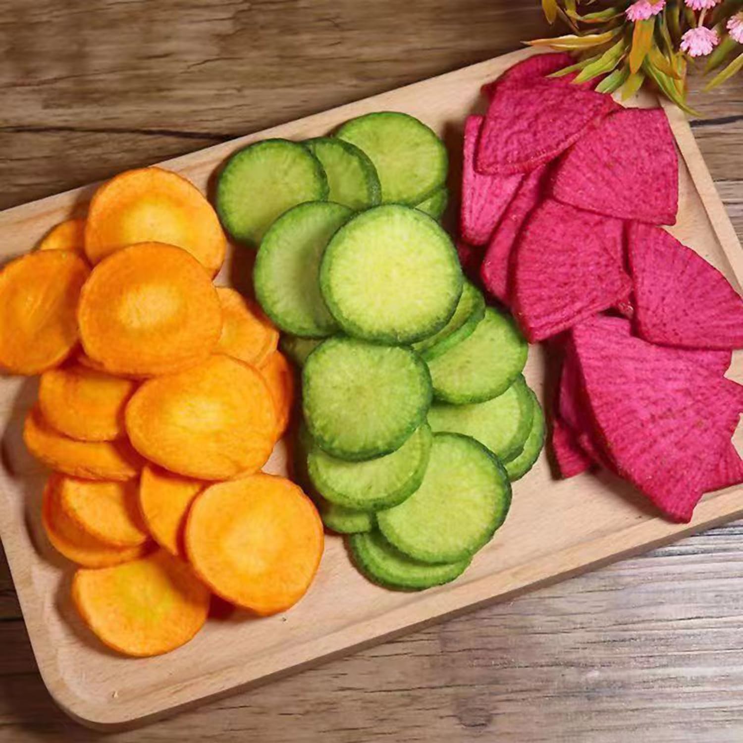 Crunchy Mixed Radish Chips - 7.76oz (220g) Dried Vegetable Snack with Carrot, Green & Red Radish | Healthy Vegan Gluten-Free Snacks | Perfect for Holidays, Parties & On-the-Go
