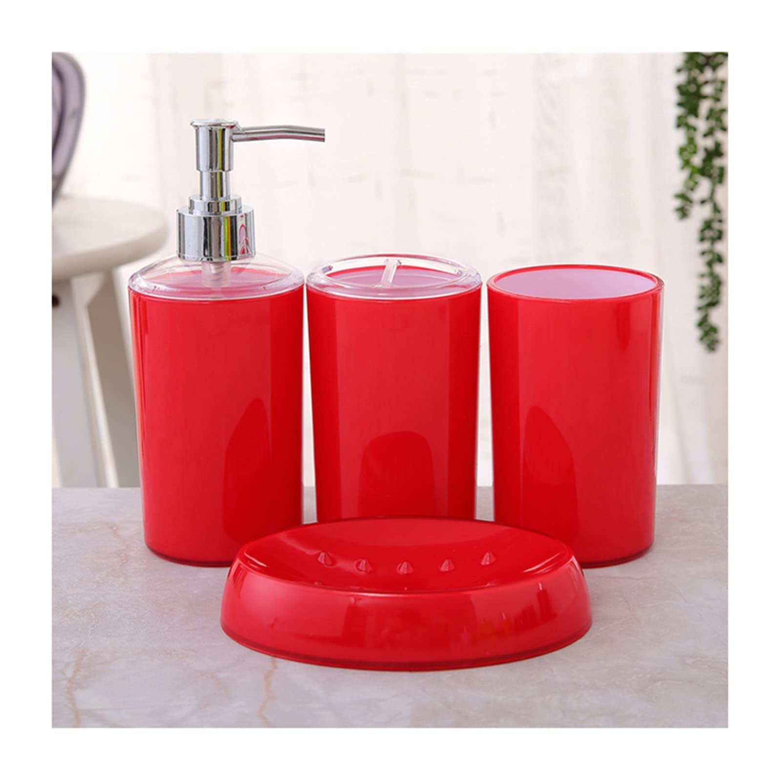 TYECE Plastic Bathroom Accessories Set - Soap Dispenser, Toothbrush Holder & Soap Dish, Modern Red Design for Bathroom Organization | Perfect for Home, Hotel & Spa Decor