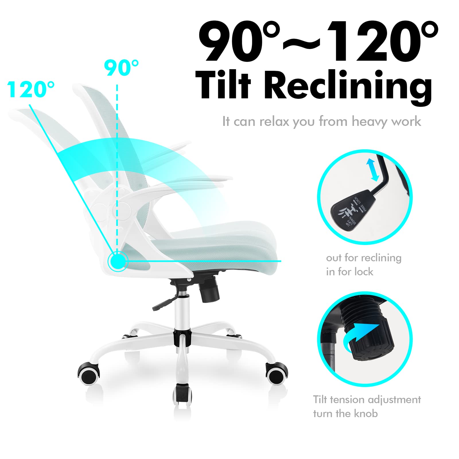 KERDOM Ergonomic Office Chair - Breathable Mesh Computer Desk Chair with Adjustable Height & Flip-Up Armrests - Comfortable Swivel Task Chair for Home Office, Gaming & Workspace