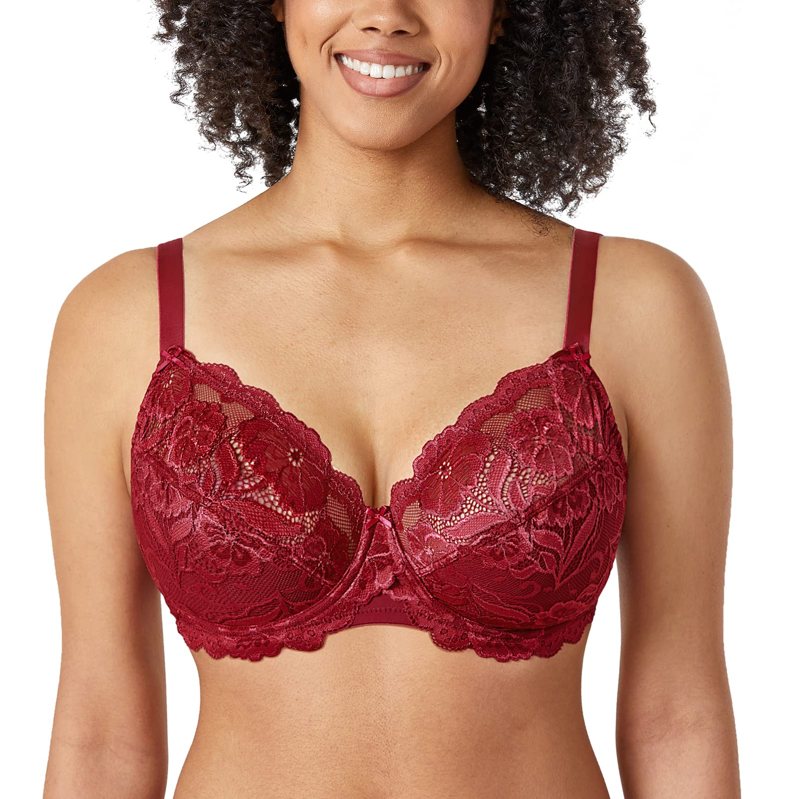DELIMIRA Women's Plus Size Full Coverage Lace Underwire Unlined Bra - Comfortable Support for Everyday Wear, Work & Special Occasions