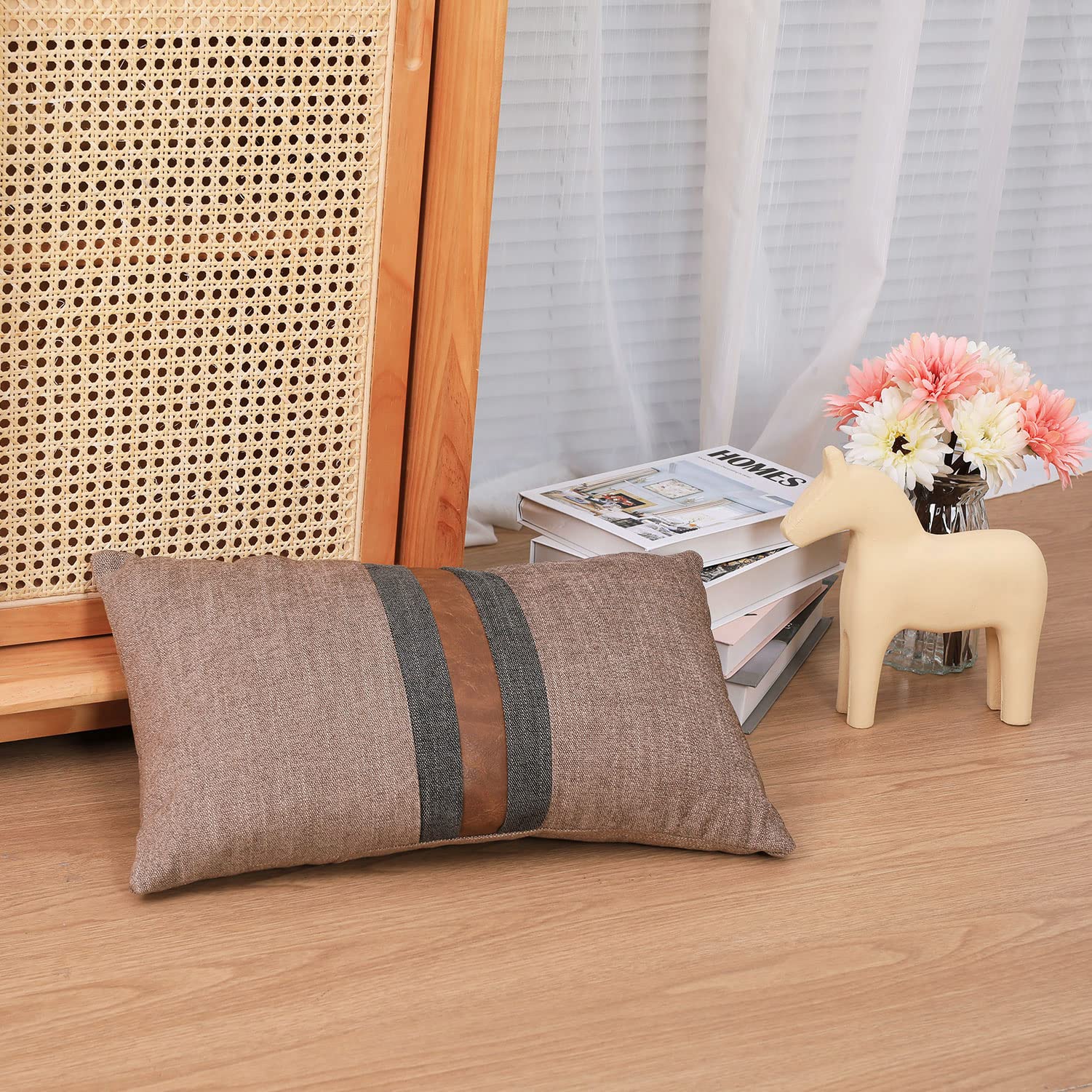 BOYSUM 12x20 Inch Faux Leather Throw Pillow Covers - Farmhouse Decorative Accent Pillows for Couch, Sofa & Bed - Coffee Brown Modern Home Decor - Perfect for Living Room, Porch & Outdoor Furniture