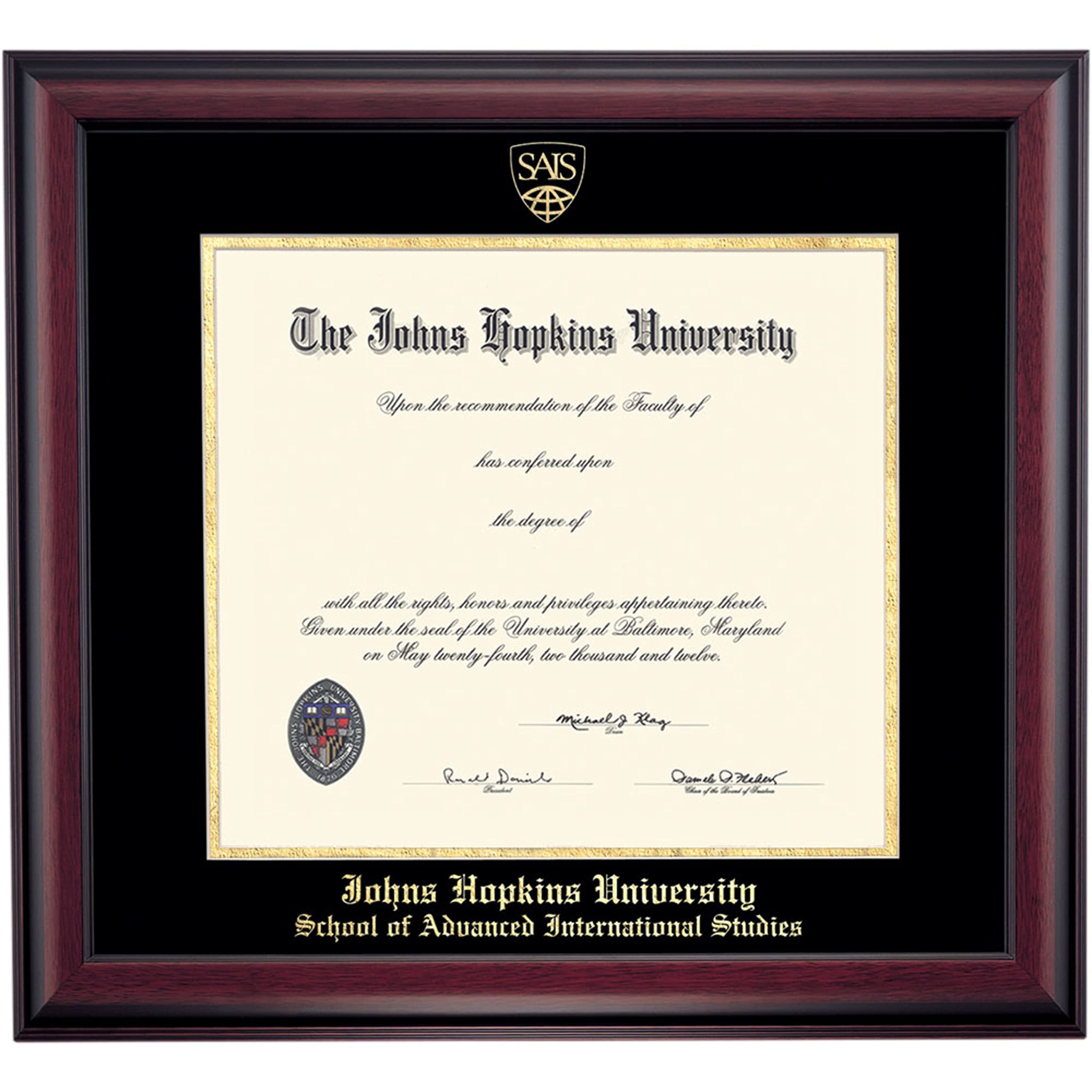Johns Hopkins University JHU Blue Jays SAIS School of Advanced International Studies Diploma Frame - 14x17 Inch Traditional Display with Black Gold Mat - Perfect for Home Office Decor & Graduation Gifts | Wall Mount or Desktop Display for Alumni Pride