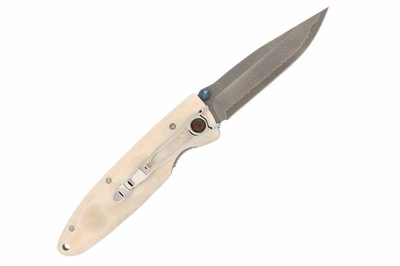 Mcusta Classic Wave VG-10 Core Damascus Folding Knife with White Corian Handle - 4.37
