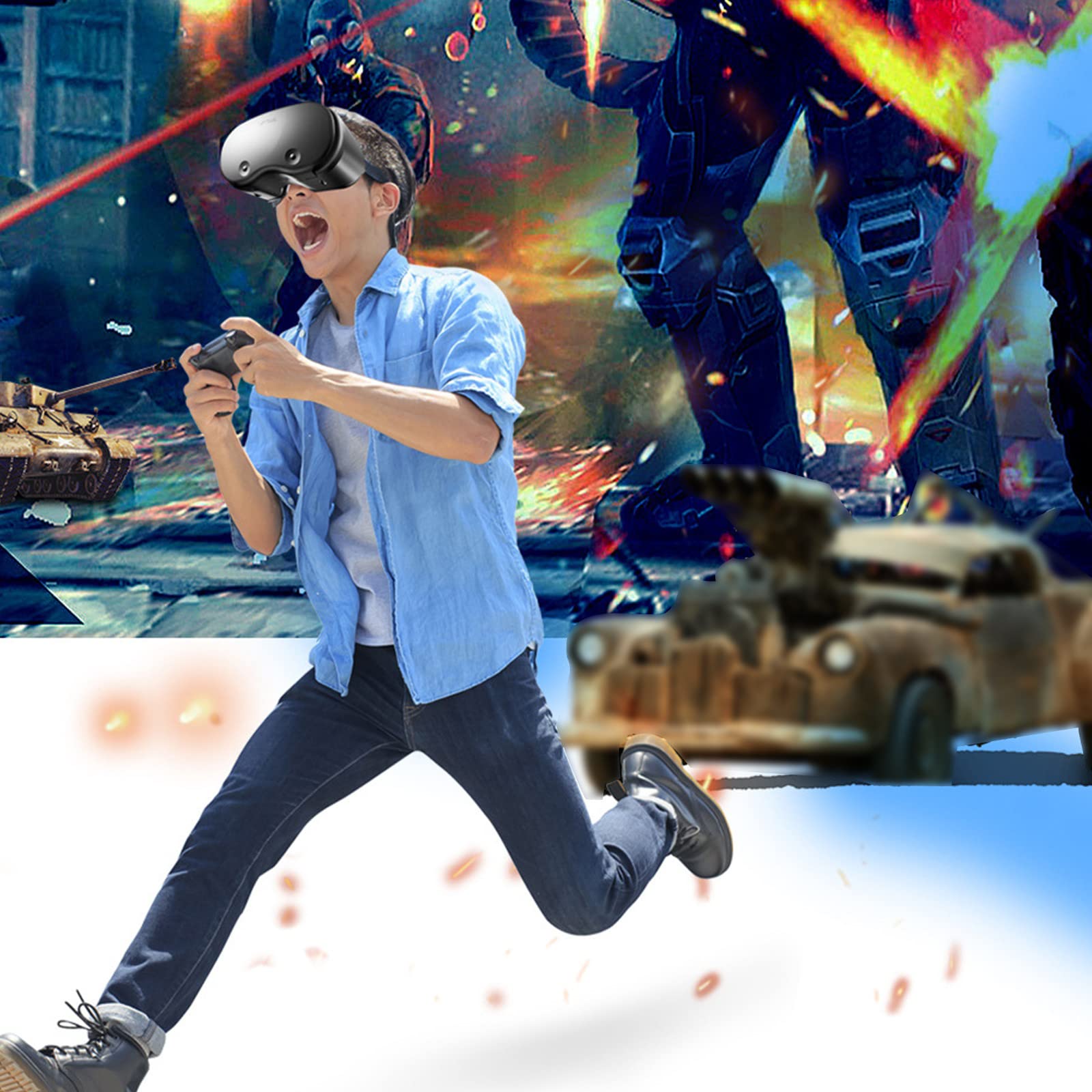 Anti-Scratch VR Glasses with Blue Light Protection - 7-inch Large Screen Virtual Reality 3D Helmet Compatible with iOS & Android - Immersive 3D Space Experience for Gaming, Movies & Virtual Tours