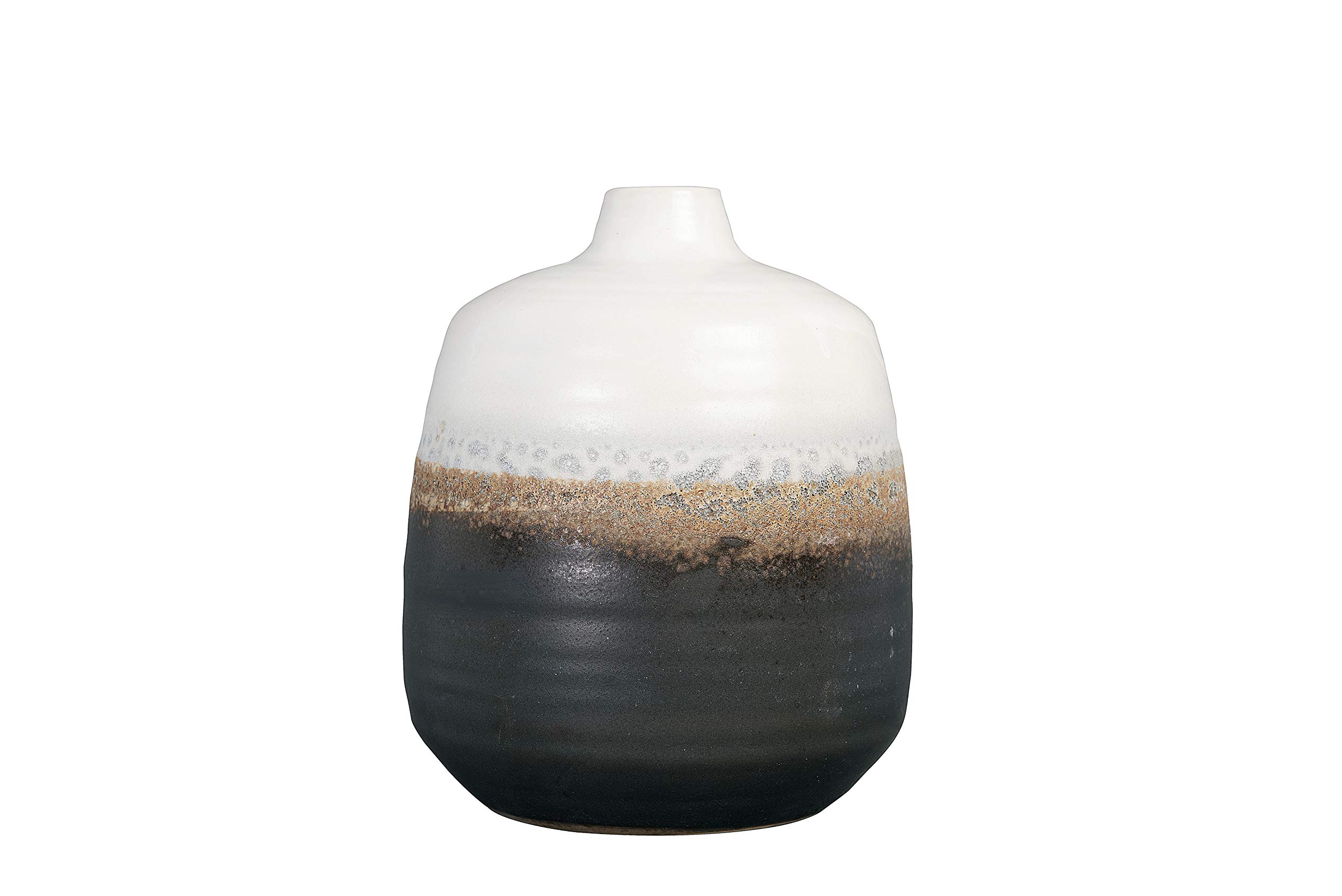 Bloomingville Black and White Ceramic Vase with Brown Reactive Glaze - Modern Home Decor for Living Room, Dining Table, or Office Desk Centerpiece