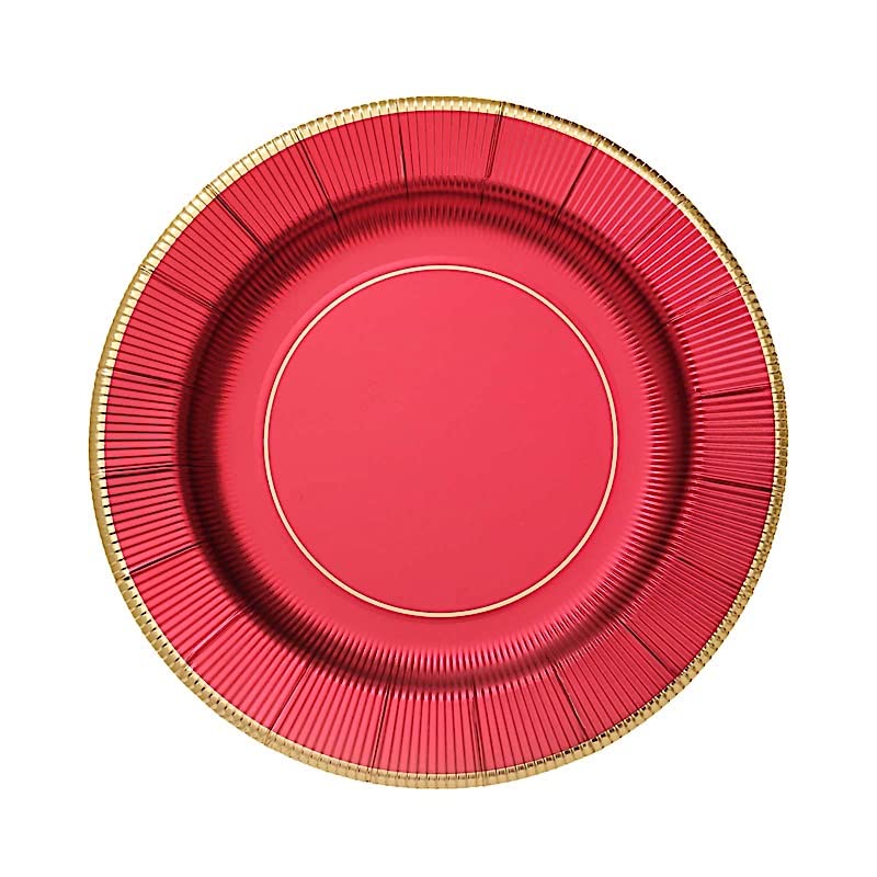 25 Pack 13-inch Round Disposable Paper Plates - Burgundy with Metallic Trim for Weddings, Parties, Catering & Home Decor - Elegant Charger Plates for Dinnerware & Table Setting