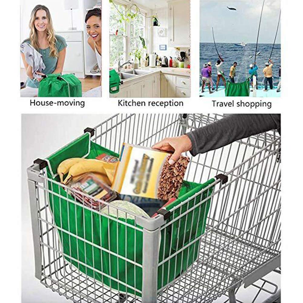 2 Pack Reusable Grocery Bags - Eco-Friendly Shopping Trolley Bags with Handles, Foldable Non-Woven Tote Bags for Supermarket, Farmers Market & Grocery Shopping - Clip on Shopping Cart for Convenient Grab & Go