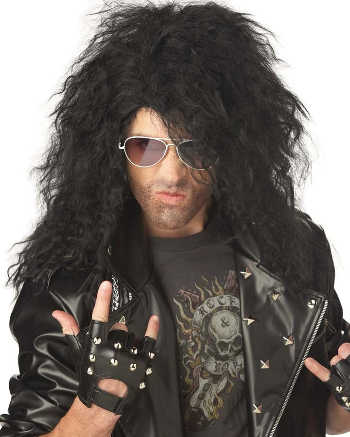 80s Heavy Metal Rocker Long Black Wig for Women & Men - Perfect for Halloween, Cosplay, Concerts & Costume Parties