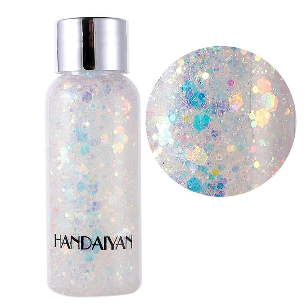 Chunky Glitter Gel for Nails, Hair, Body & Face - Mermaid Scale Sequins, Flash Eye Shadow & Festival Makeup (White) - Perfect for Parties, Cosplay & DIY Crafts