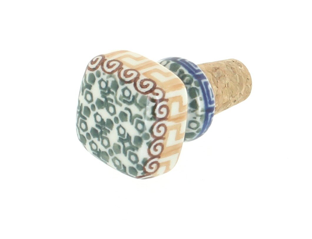 Blue Rose Polish Pottery Athena Square Wine Cork - Handmade Ceramic Wine Bottle Stopper for Red & White Wine - Perfect for Home Bars, Wine Cellars & Gift Giving