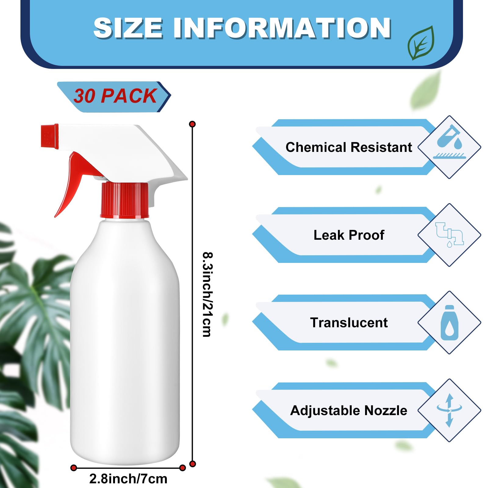 Tanlade 30 Pack 16 oz Empty Plastic Spray Bottles - Leak Proof Refillable Squirt Bottles with Red Nozzles for Hair Care, Essential Oils, Cleaning Solutions, Plants & Pets - Perfect for Home, Salon, Garden & Pet Grooming